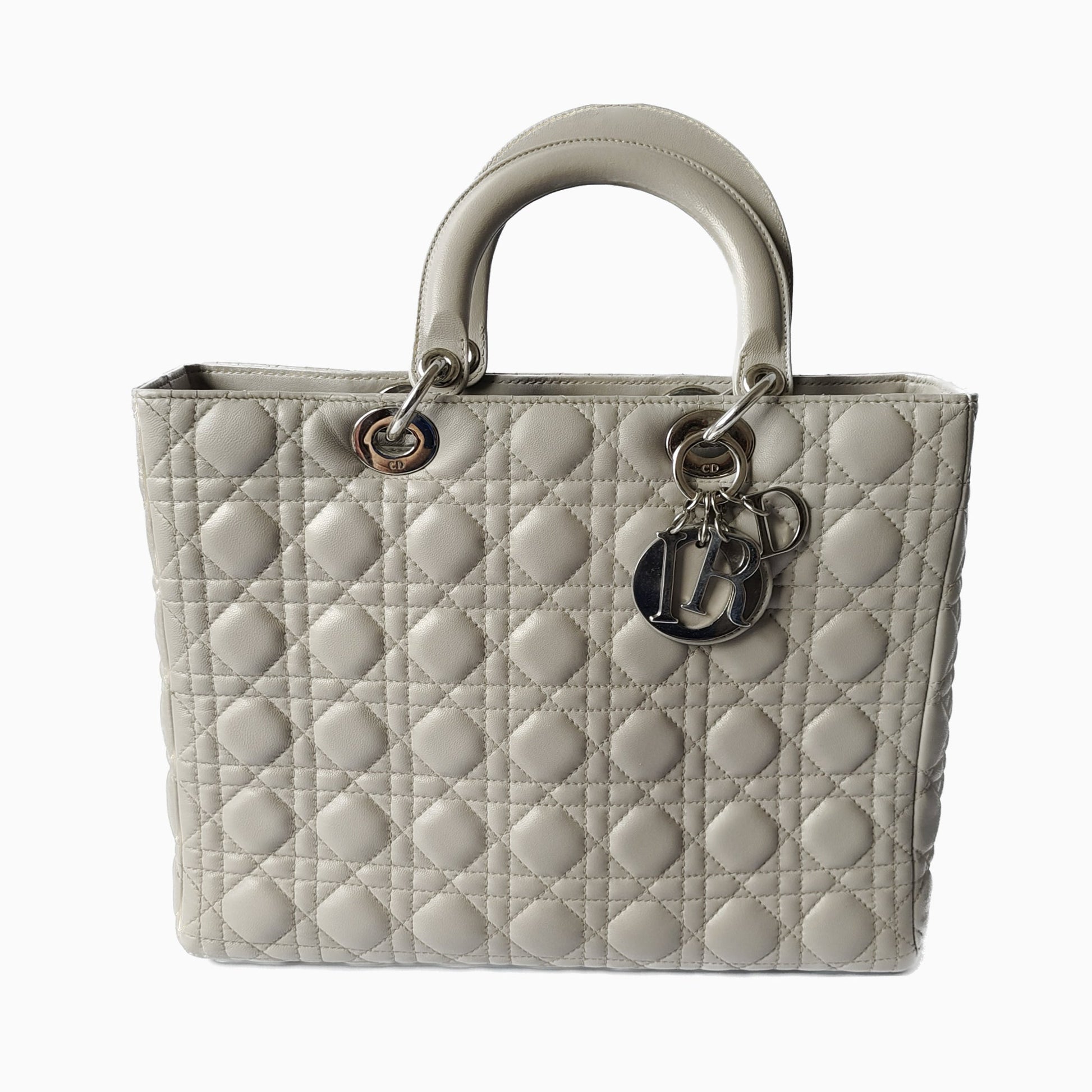 Dior Lady Grey Handbag With Strap Leather Large Travel Bag