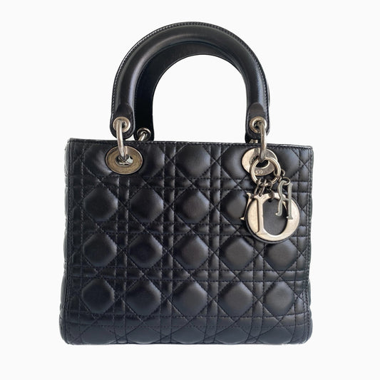 Dior Lady Cannage Lambskin Handbag Leather Black Travel Bag Leather Handbag