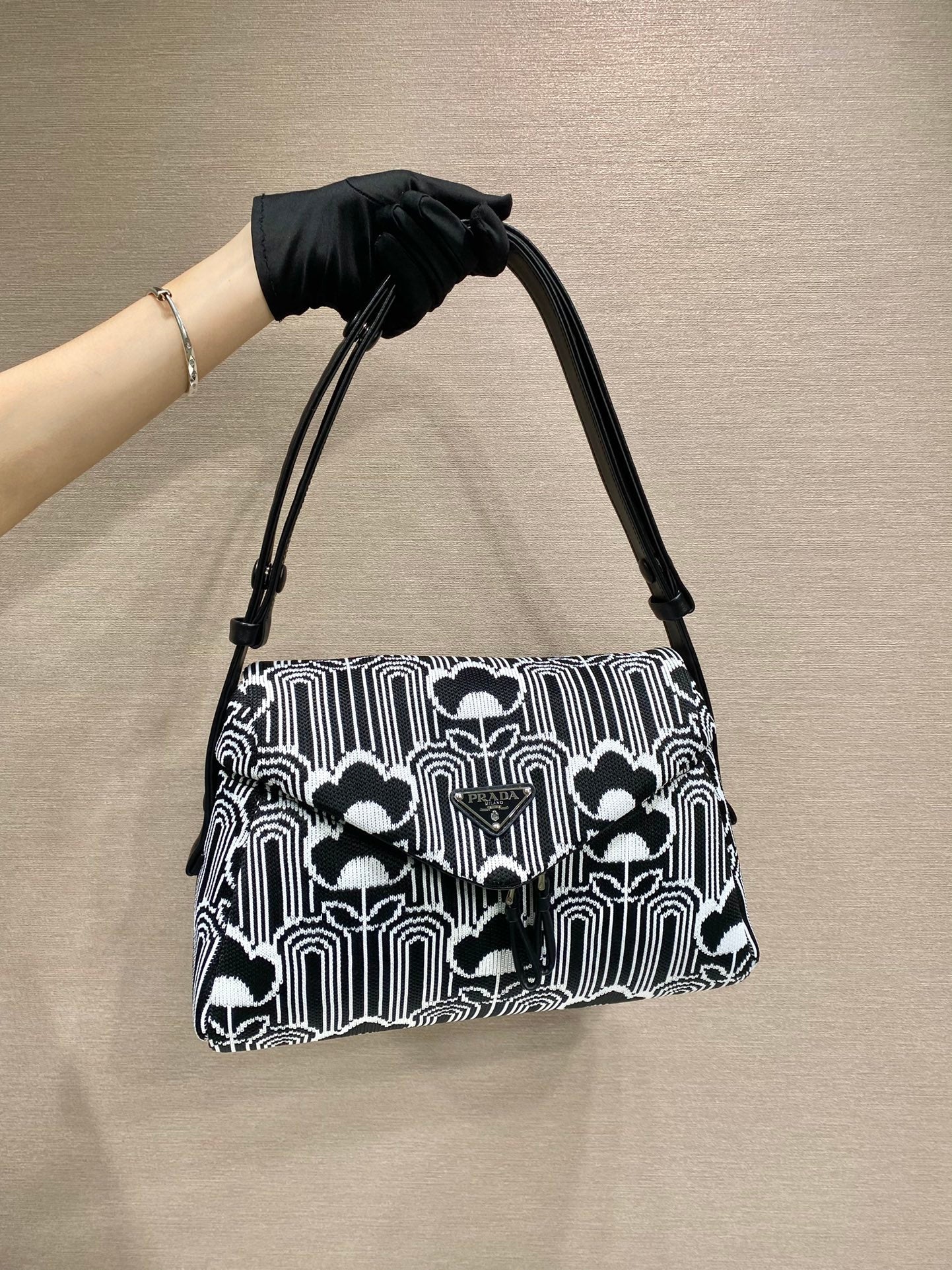 Prada Jacquard Knit An Signaux Bag Leather Travel Bag