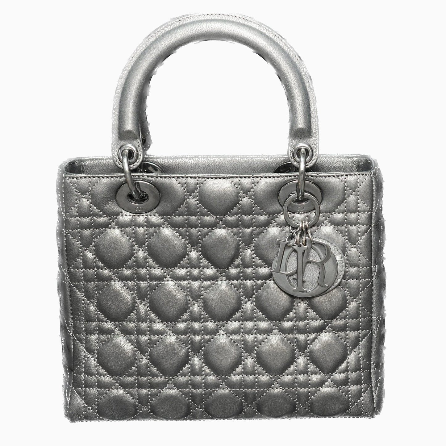Dior Lady Calfskin Gunmetal Grey Handbag Leather Silver Travel Bag