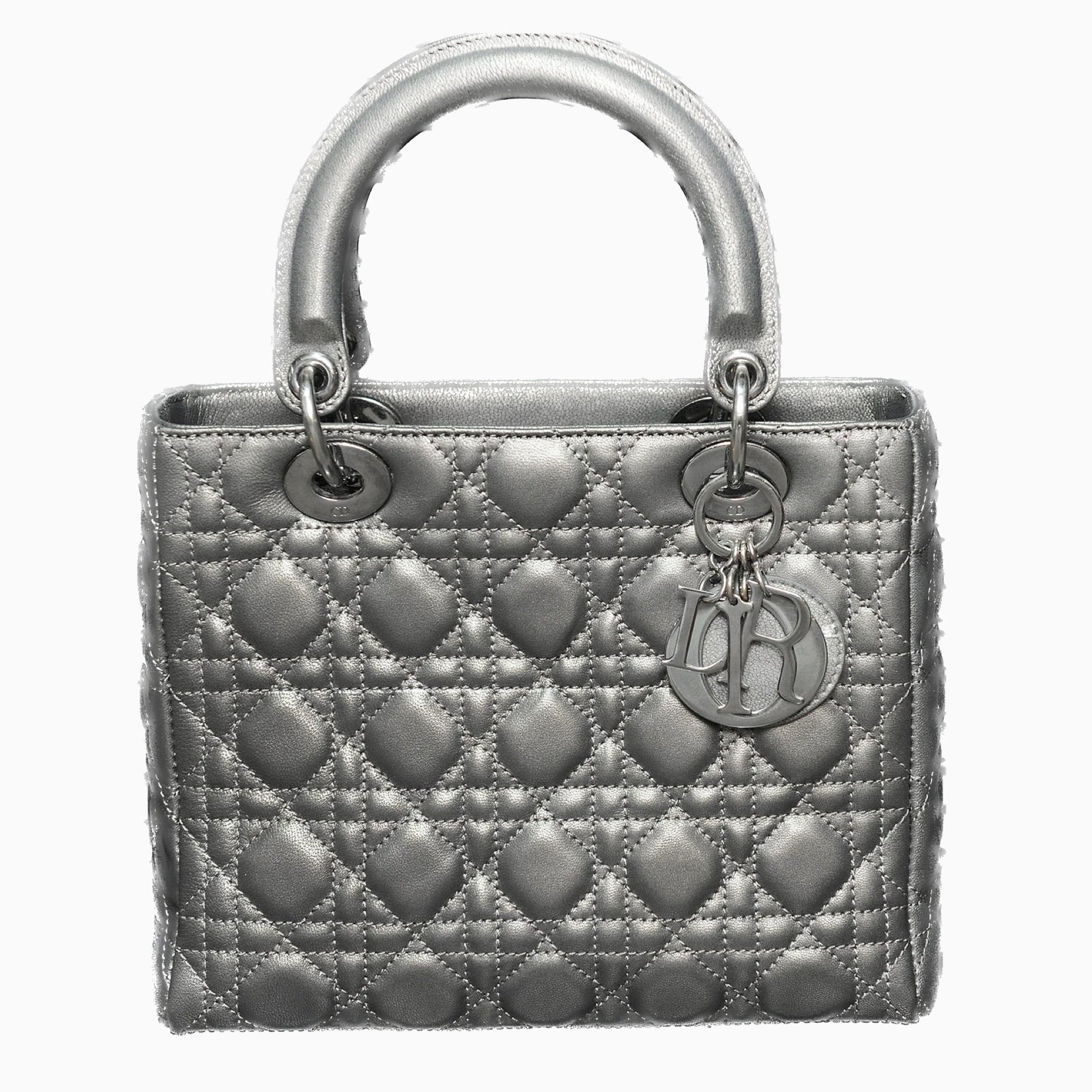 Dior Lady Calfskin Gunmetal Grey Handbag Leather Silver Travel Bag