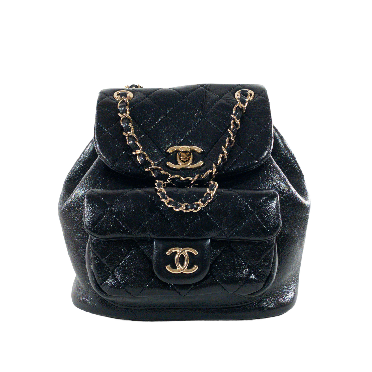 Chanel Black Glazed Leather Mini Duma Backpack GHW