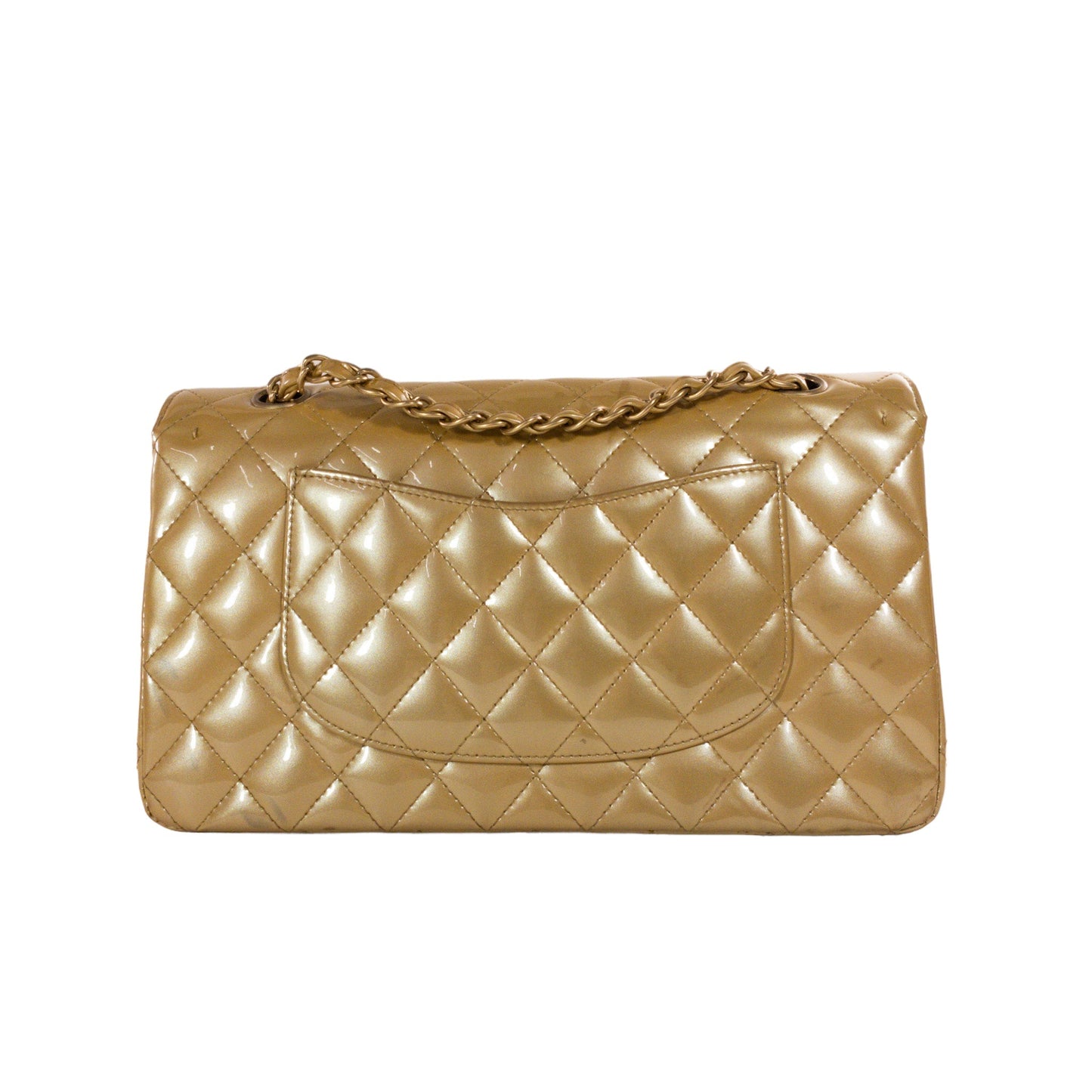 Chanel Gold Patent Medium Flap GHW
