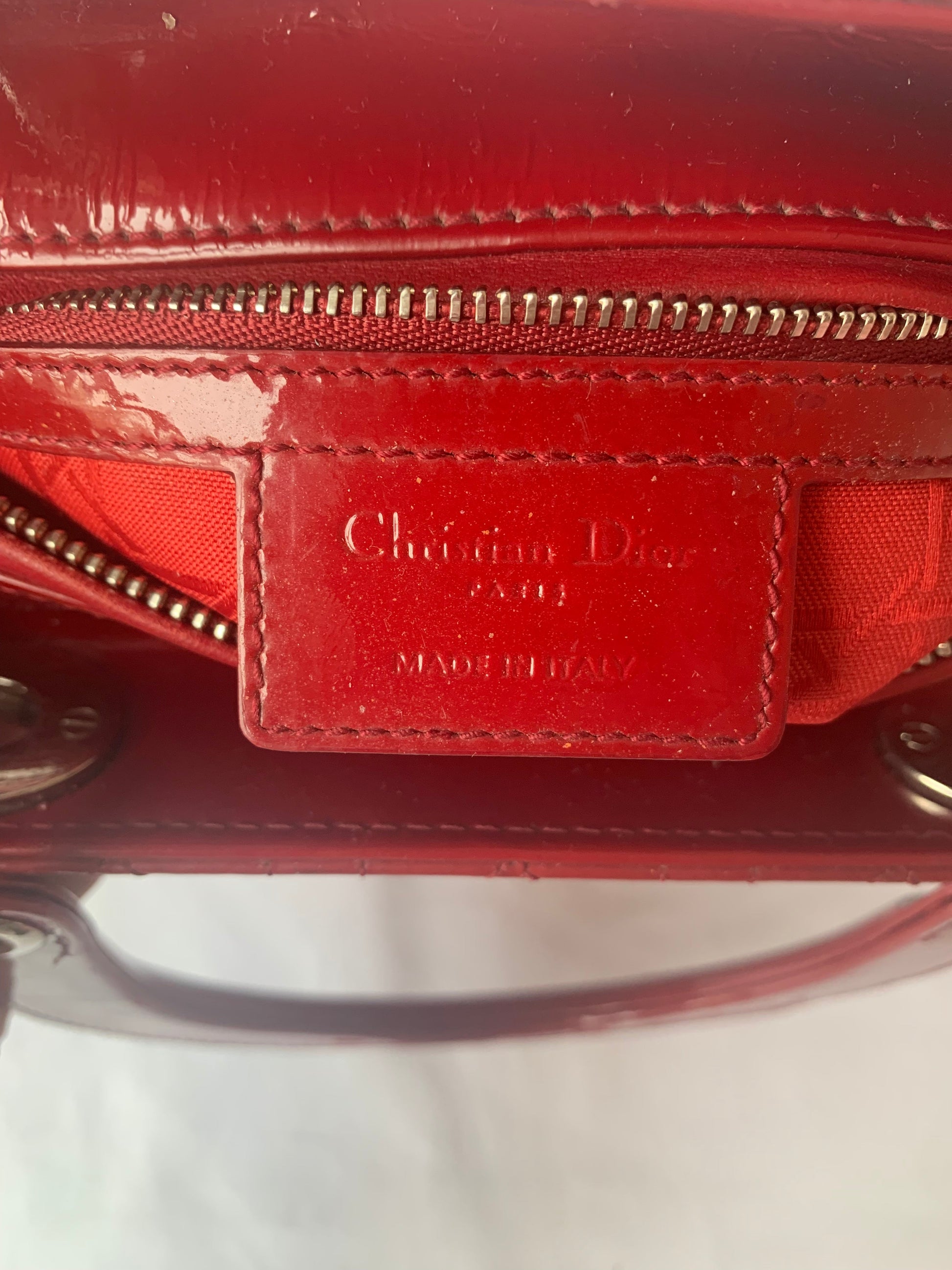 Dior Lady Bag Patent Leather Red Travel Bag
