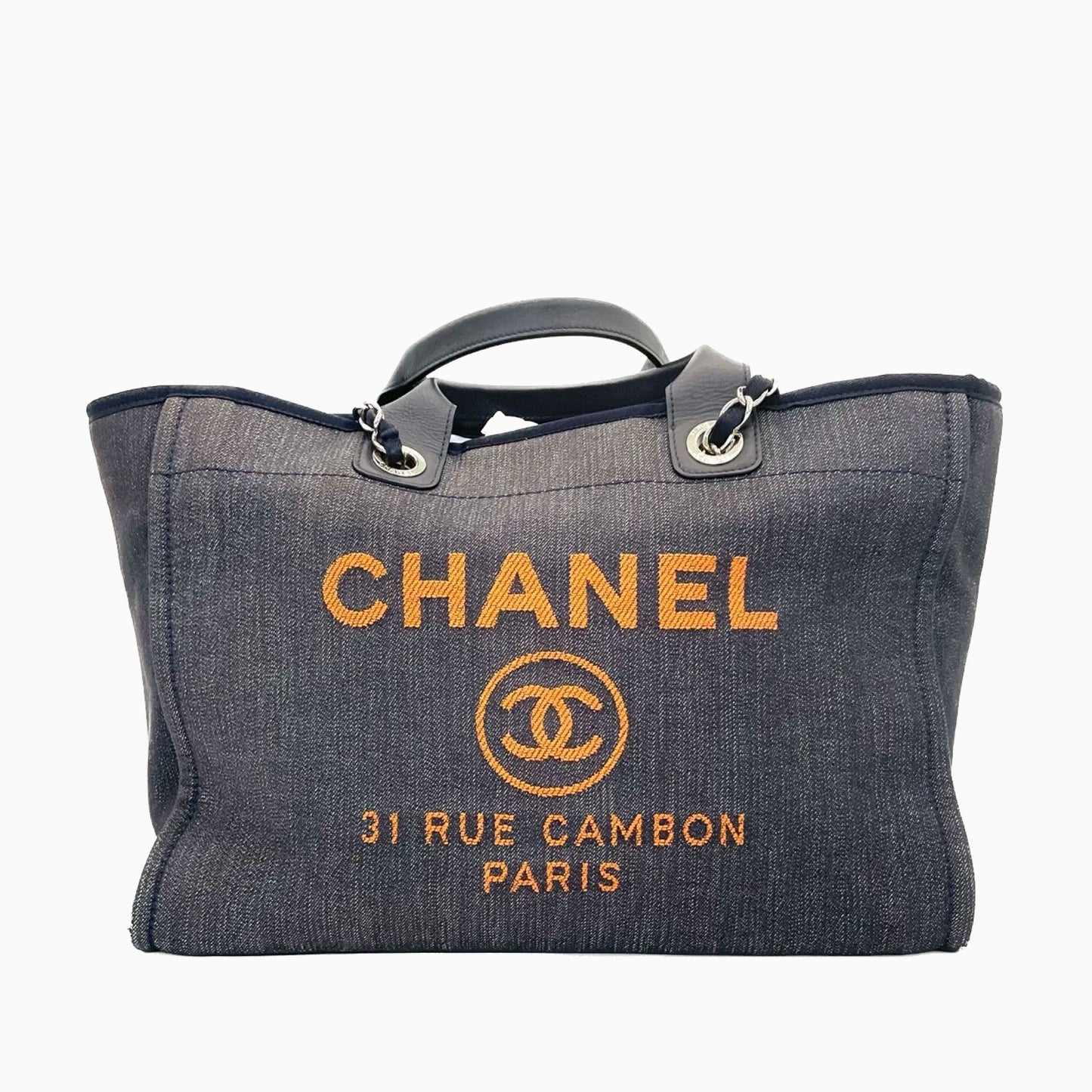 Chanel Deauville Denim Print Orange Tote Bag