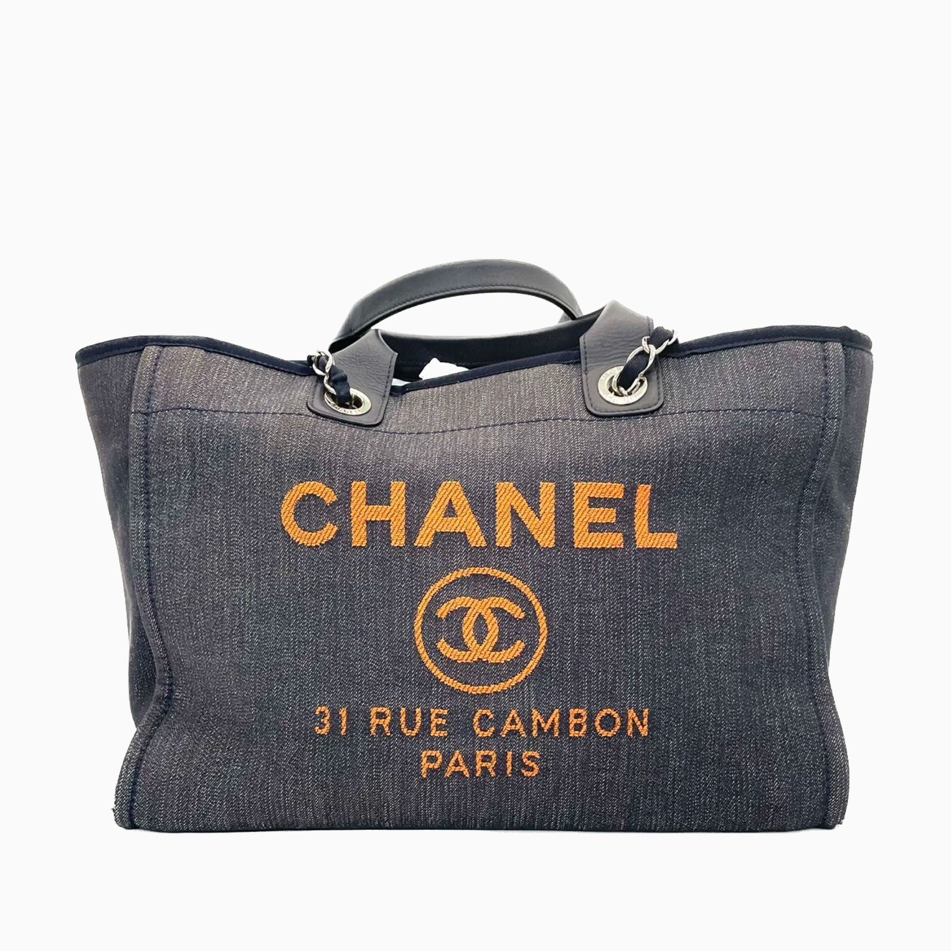 Chanel Deauville Denim Print Orange Tote Bag