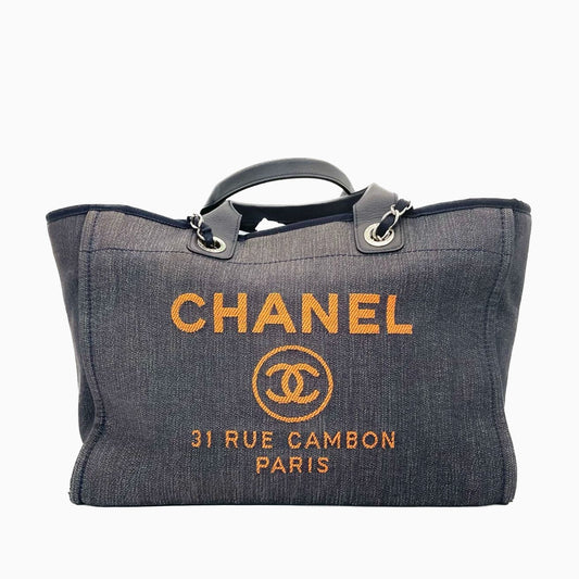 Chanel Deauville Denim Print Orange Tote Bag