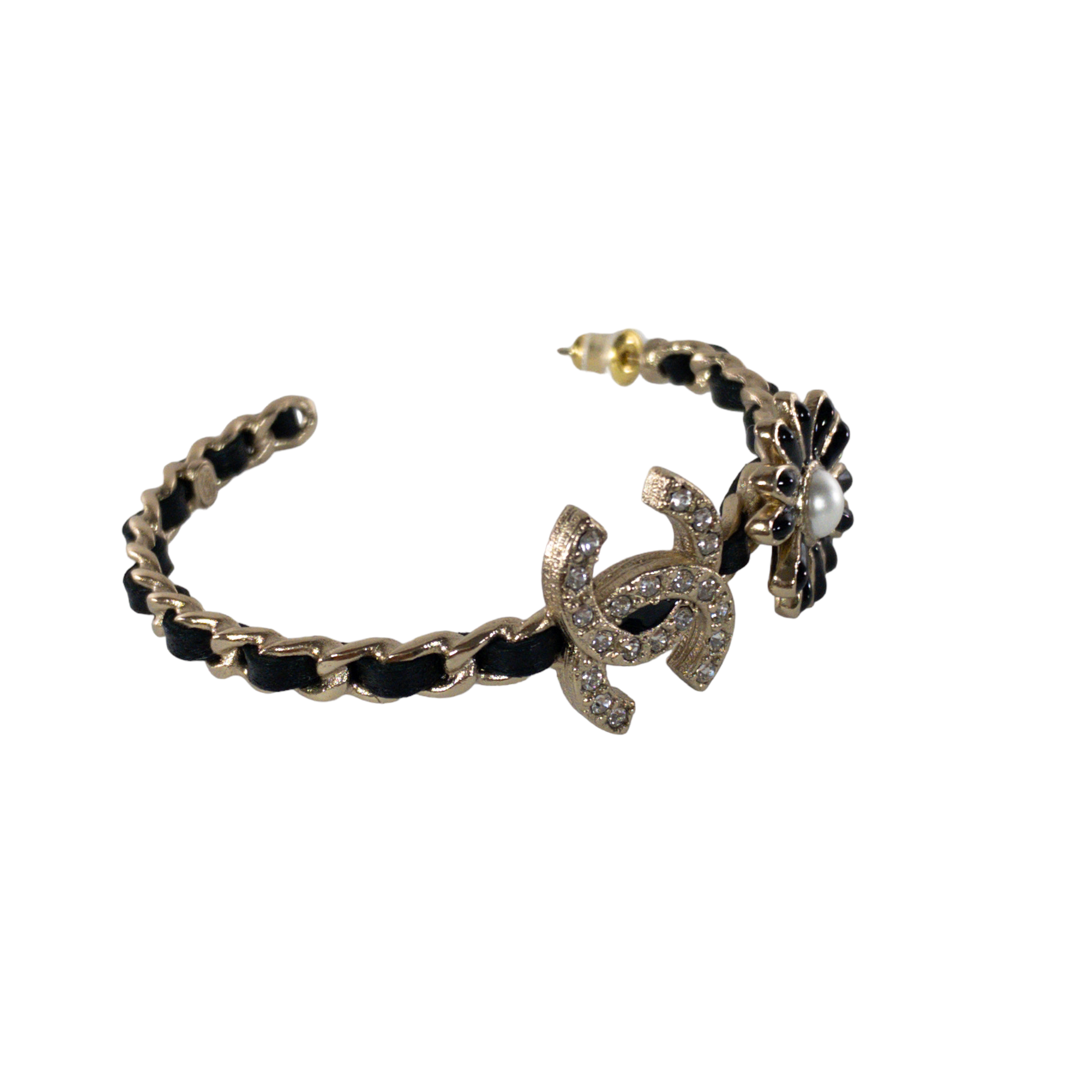 Chanel Woven Leather CC Hoop Earrings