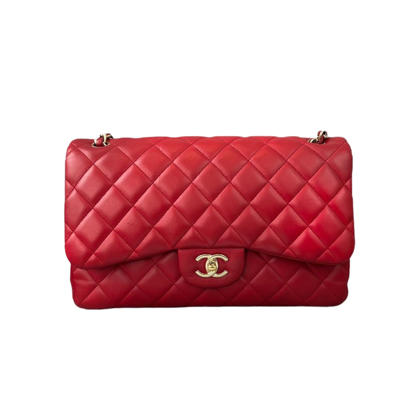 Chanel Double Jumbo Lambskin GHW Handbag Red Large Shoulder Bag