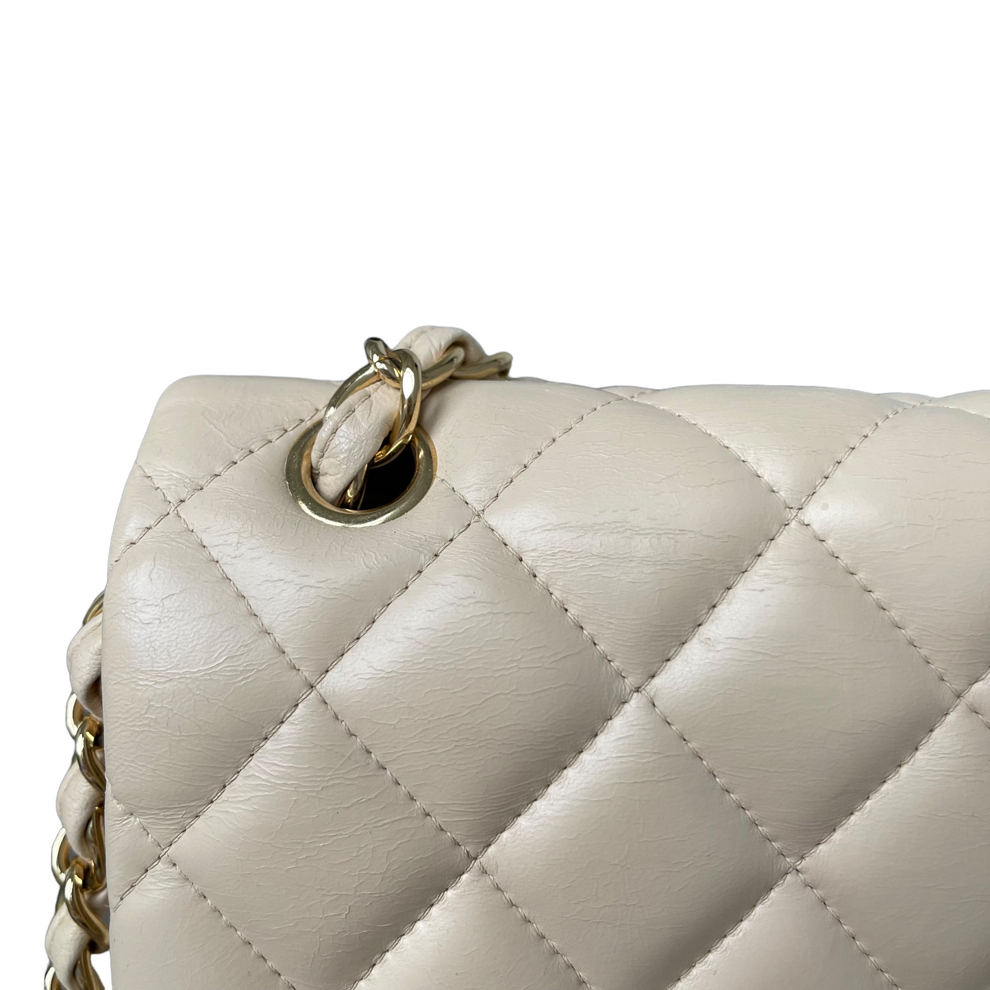 Chanel Double Flap Jumbo Lambskin GHW Handbag Leather Beige Shoulder Bag