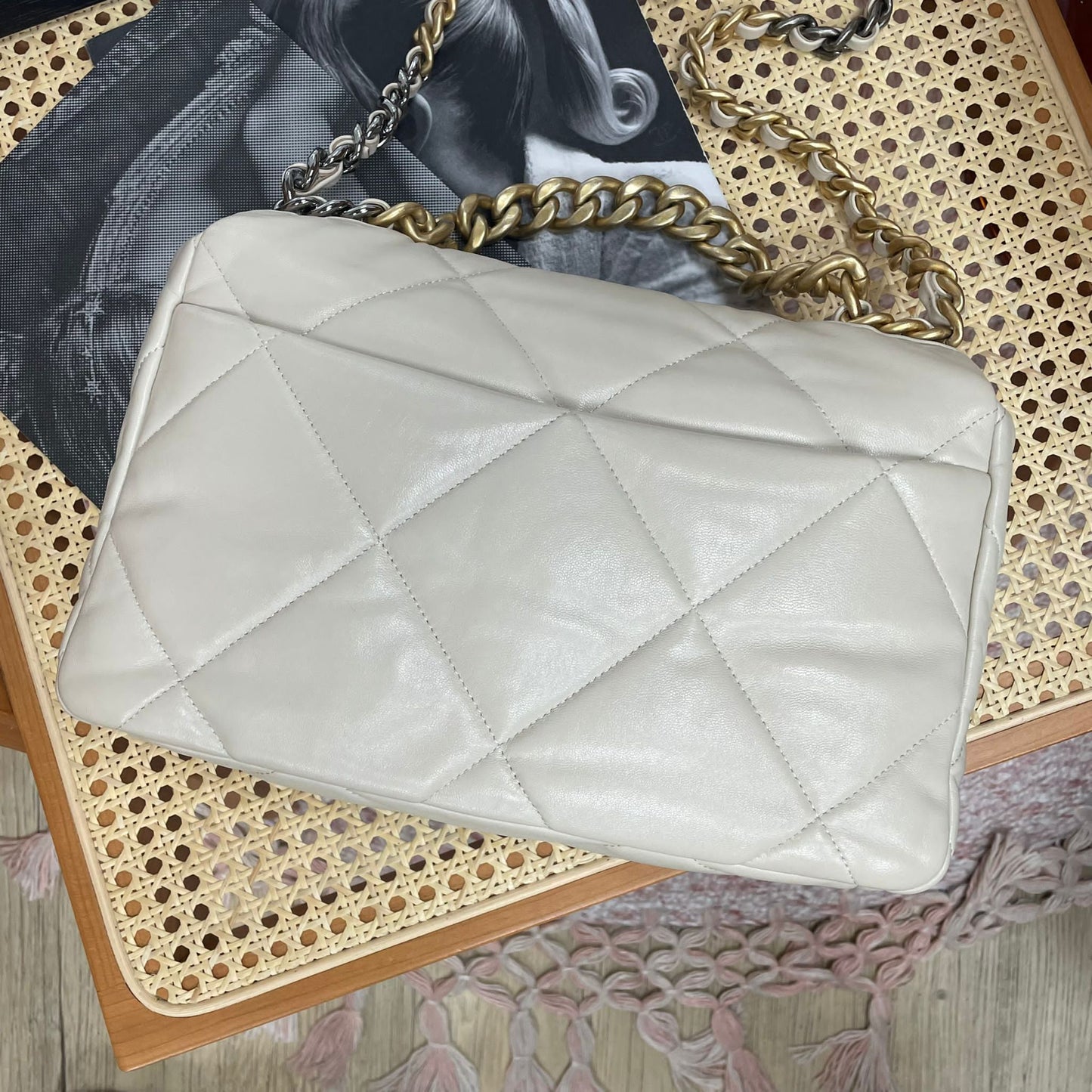 Chanel 19 Large Lambskin Light GHW Handbag Leather Beige Shoulder Bag