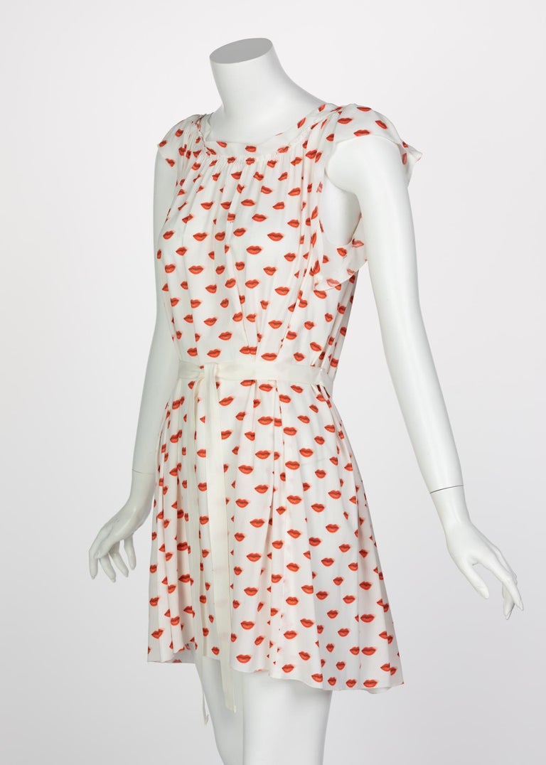 Prada Lips Print Dress Resort, Handbag White Red Travel Bag