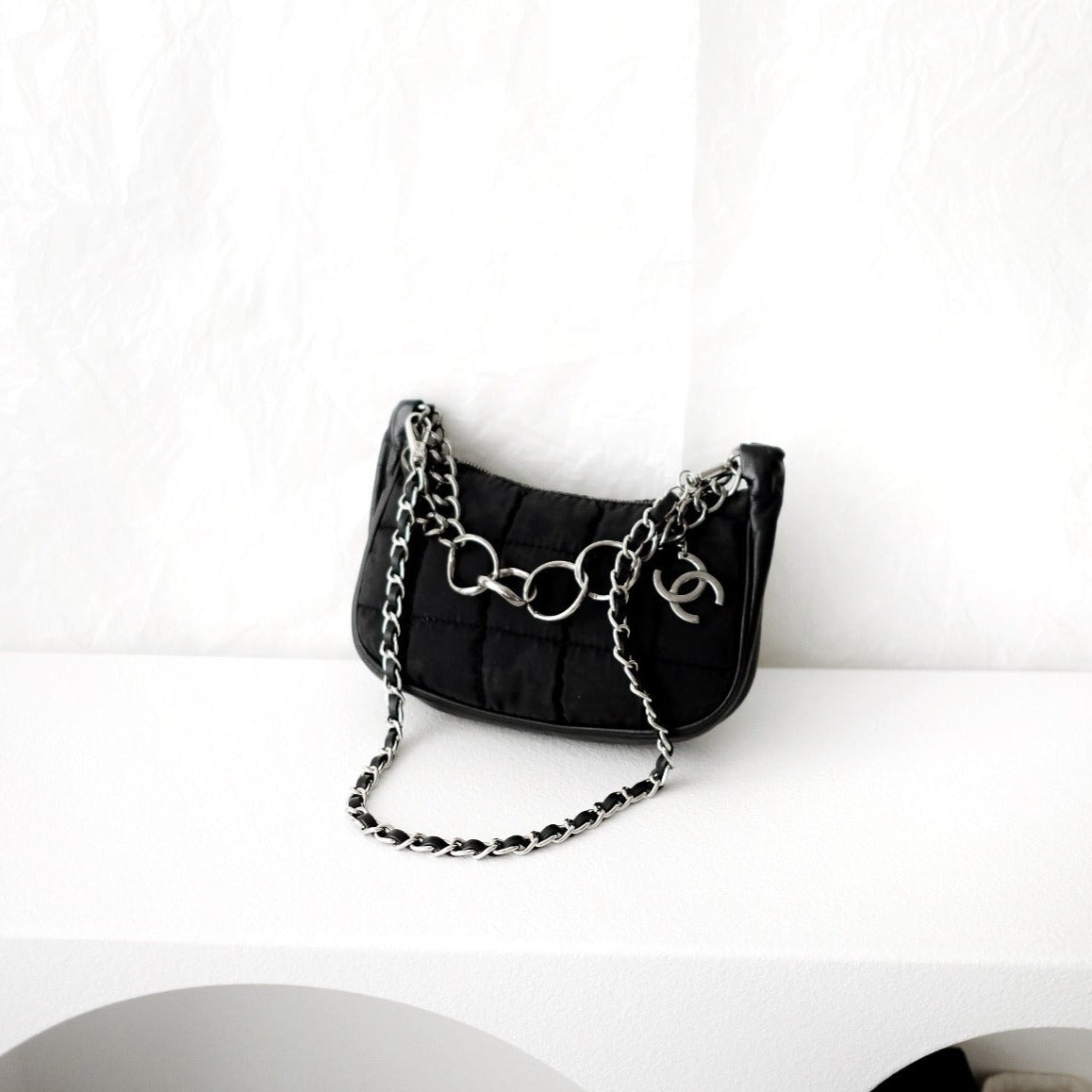 Chanel black chocolate bar nylon pochette