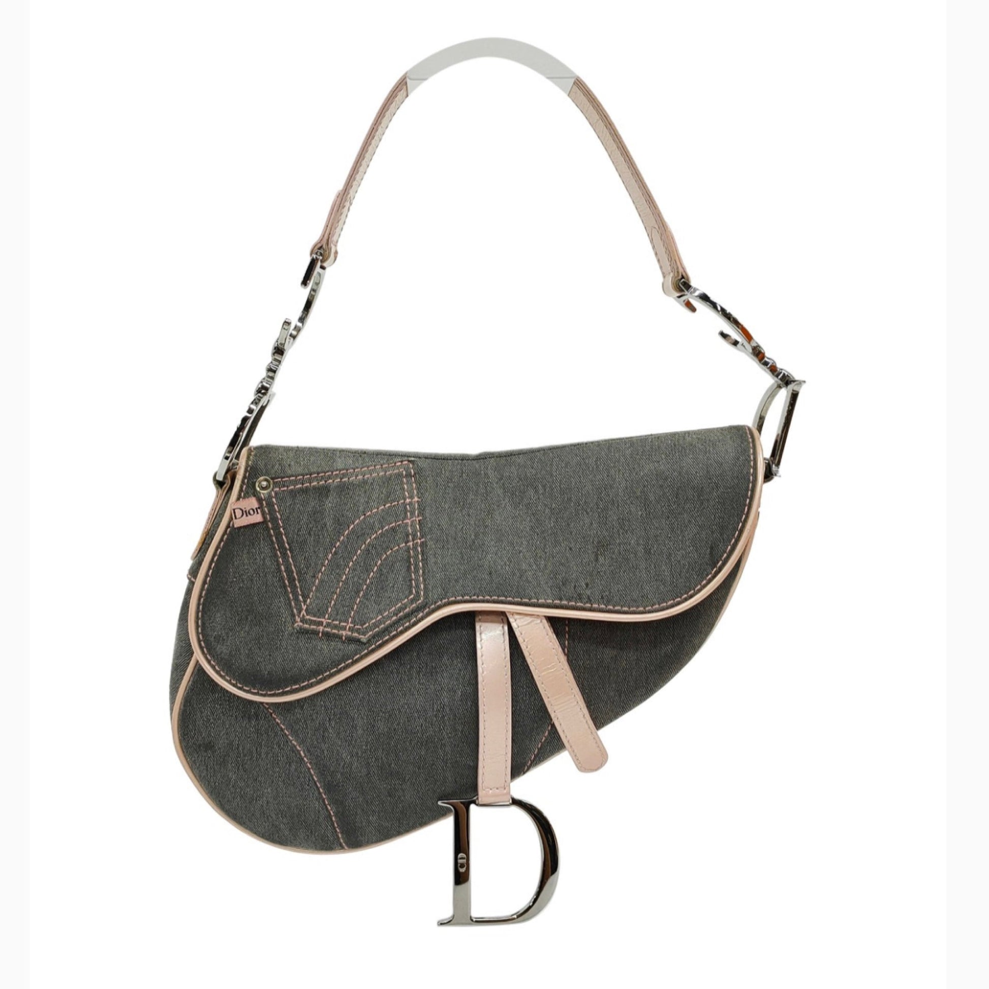 Dior Saddle Bag With Strap Leather Denim Travel Bag