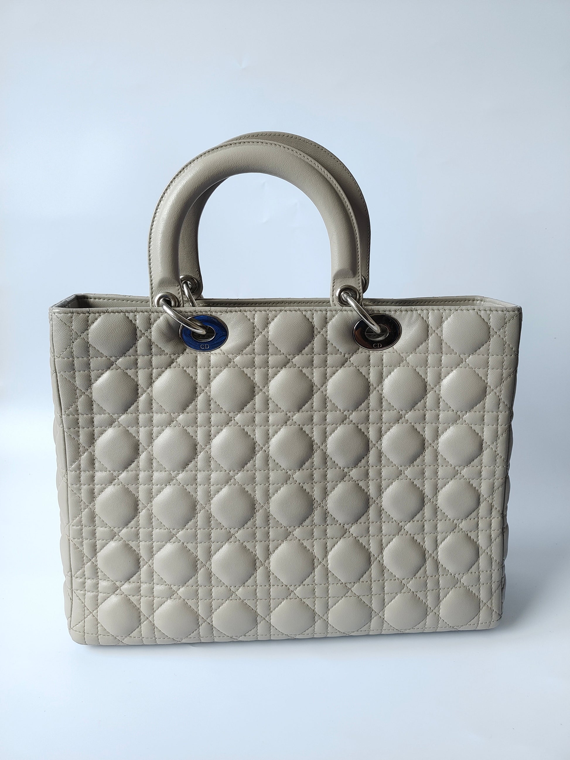 Dior Lady Grey Handbag With Strap Leather Large Travel Bag