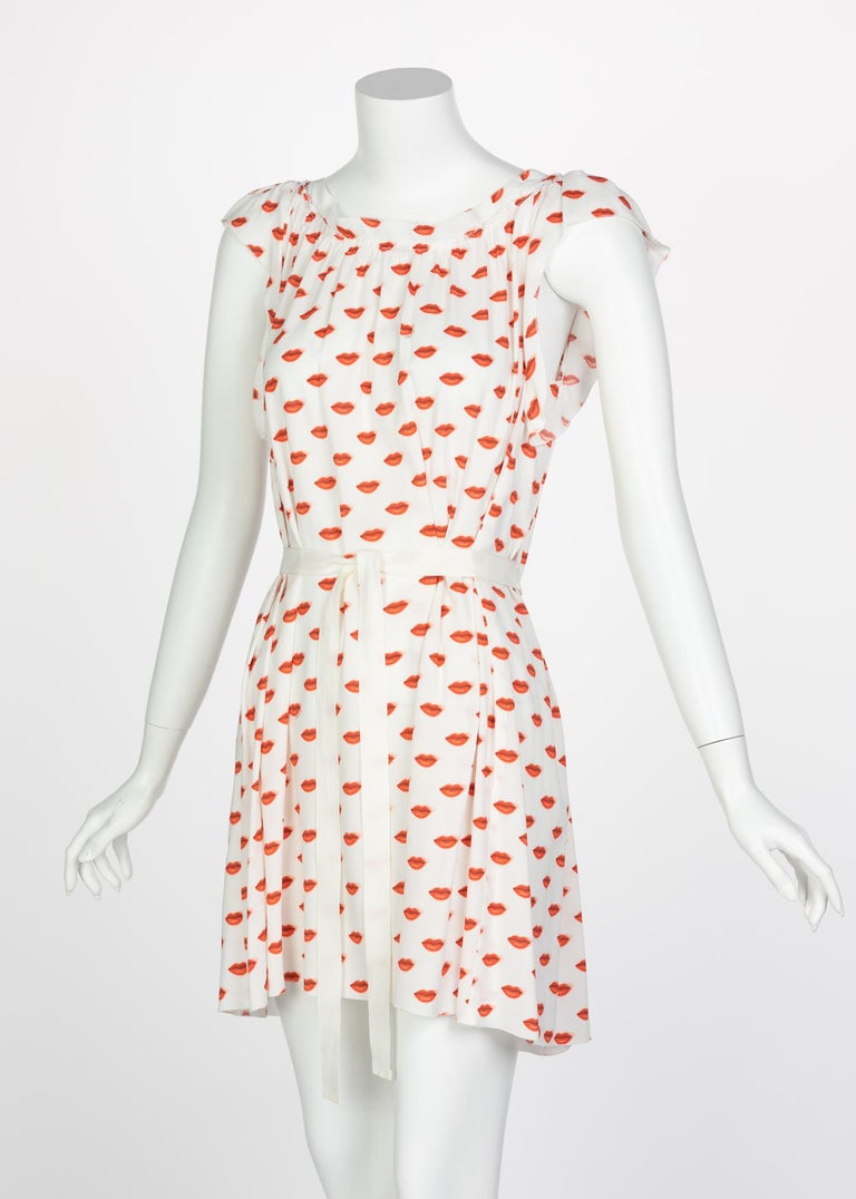 Prada Lips Print Dress Resort, Handbag White Red Travel Bag