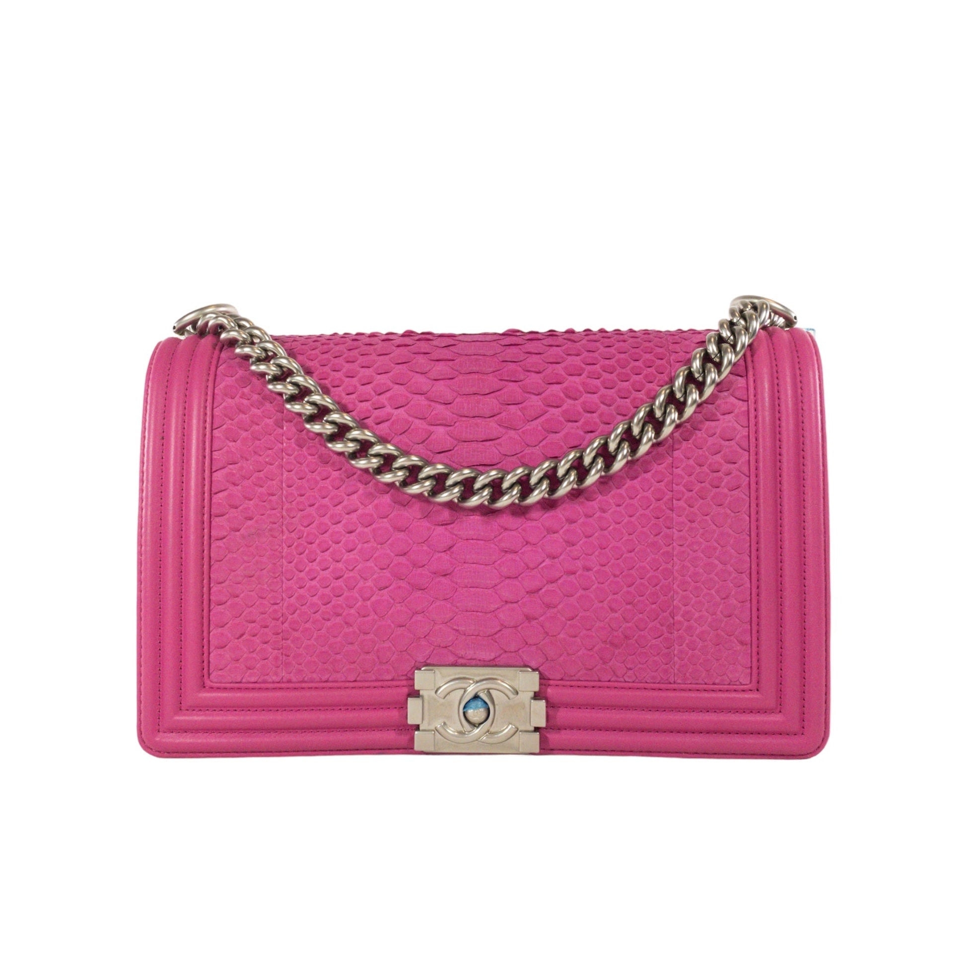 Chanel Pink Python Large Boy Bag SHW