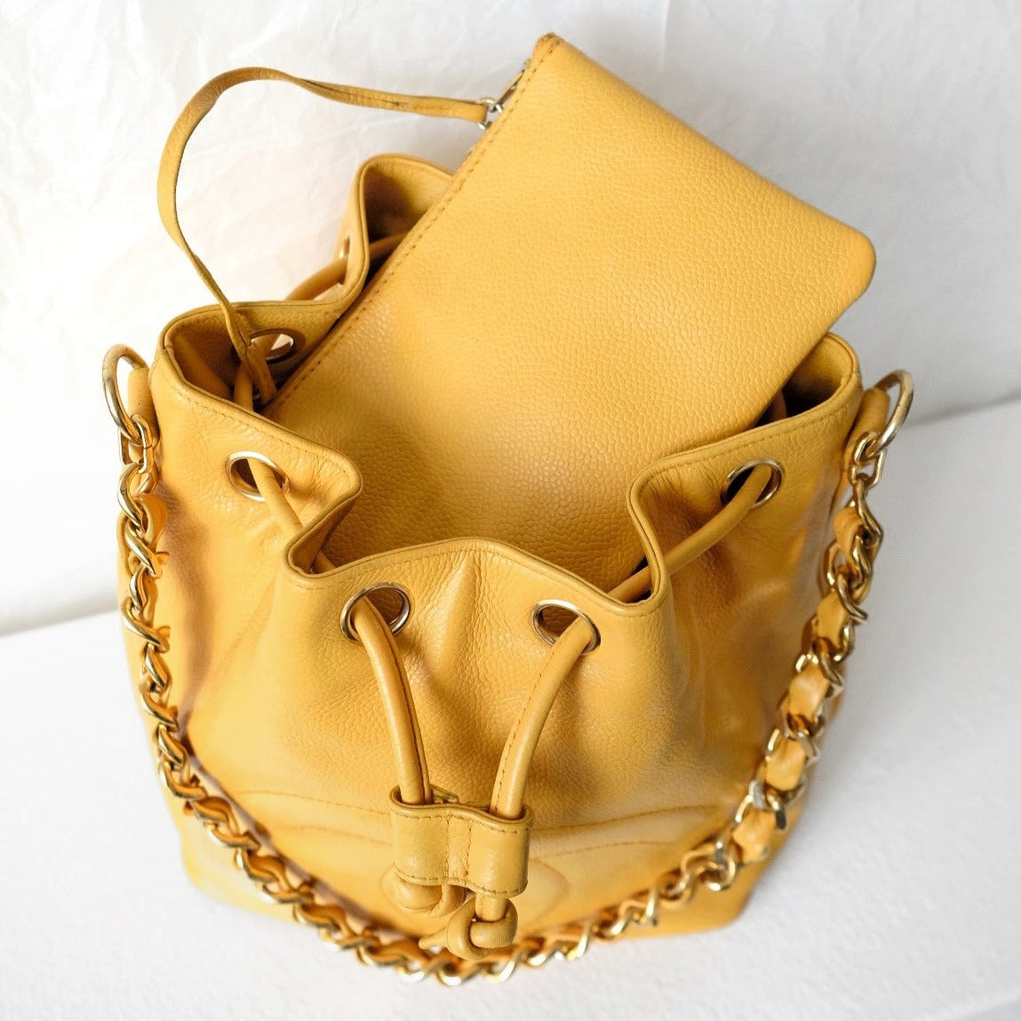 Chanel   CC drawstring cowhide bucket bag