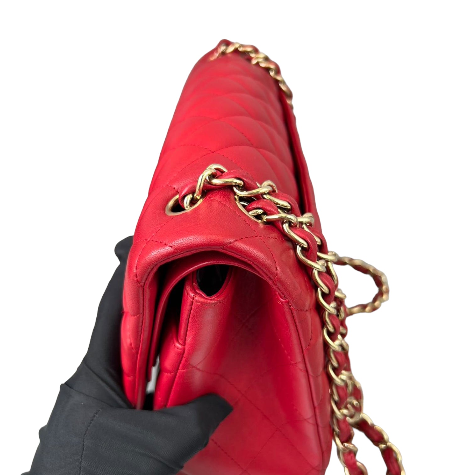 Chanel Double Jumbo Lambskin GHW Handbag Red Large Shoulder Bag
