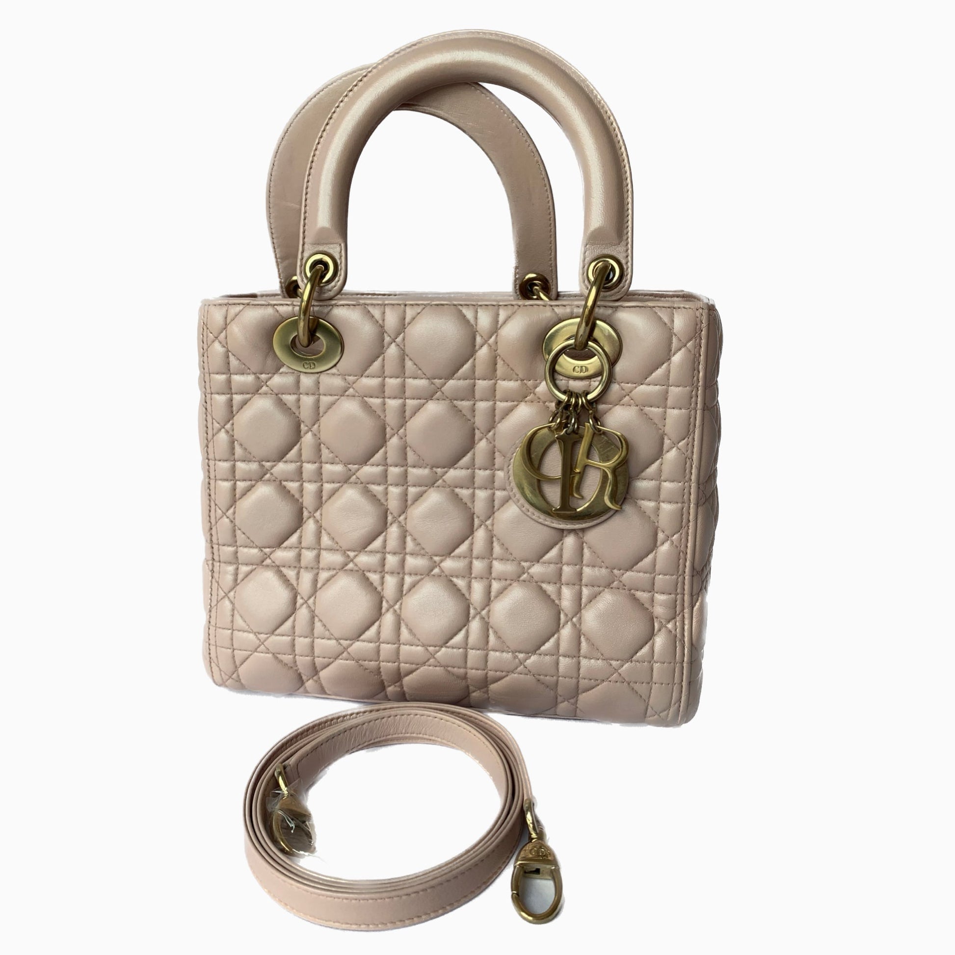 Dior Lady Cannage Handbag Leather Pink Travel Bag Medium Handbag