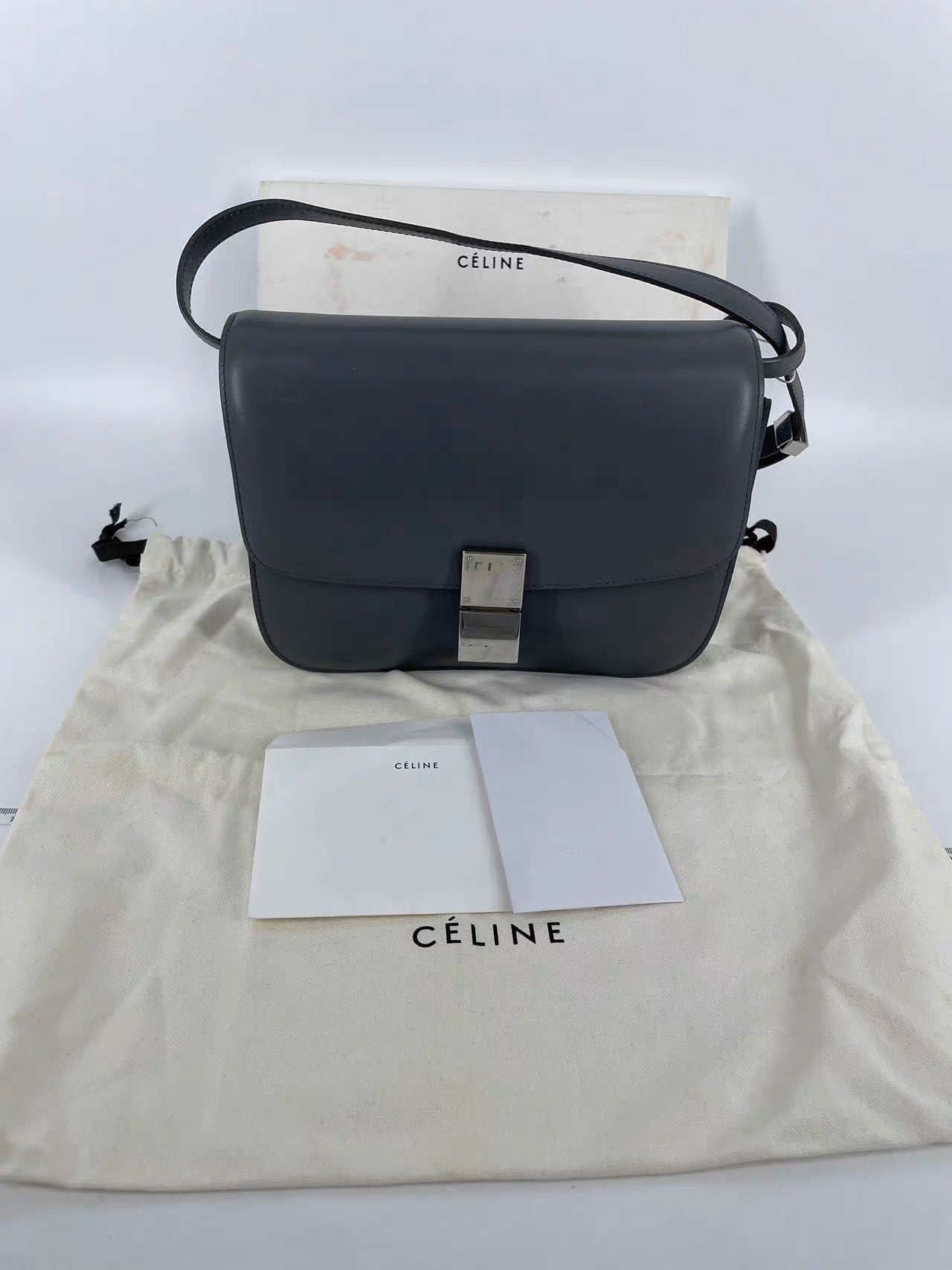 Classic Grey Box Crossbody Bag Hardware And Leather Gold