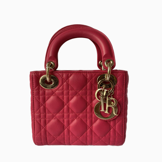 Dior Lady Handbag Cannage With Strap Leather Pink Travel Bag
