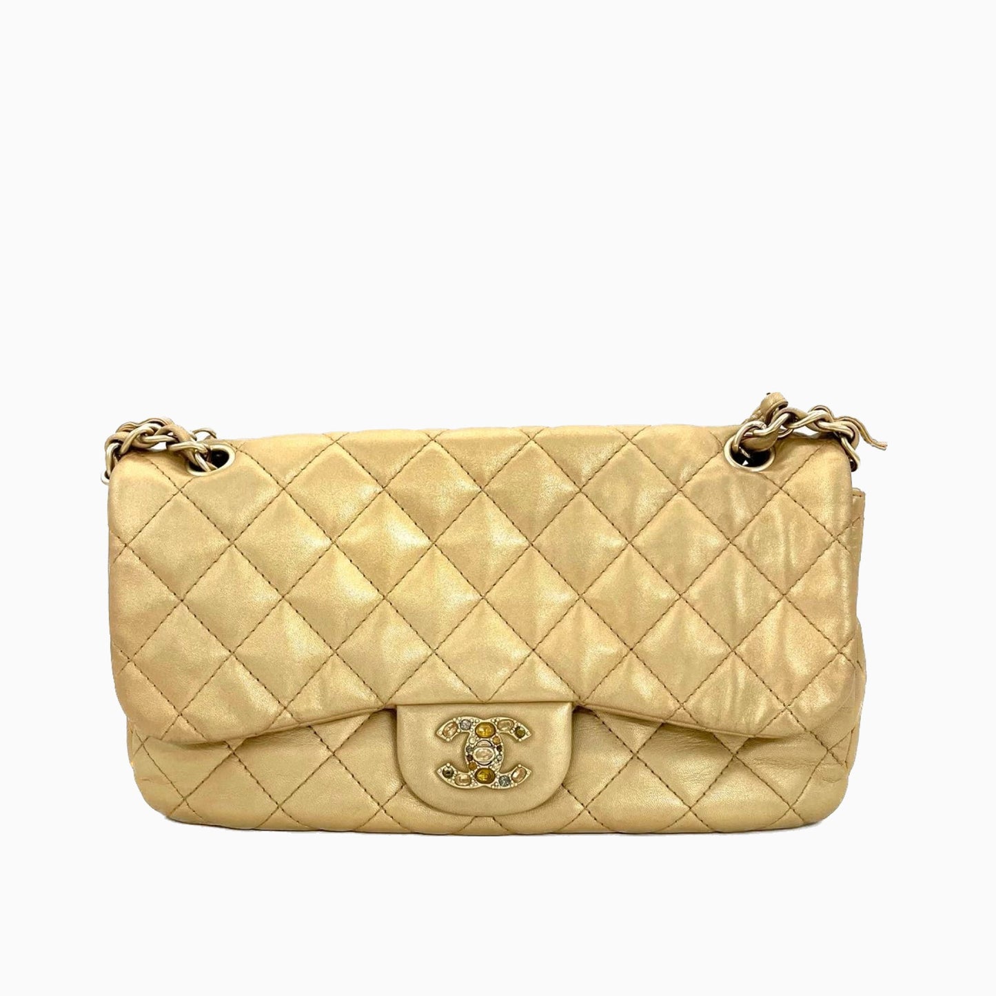 Chanel Timeless Classic Flap Gem CC Turn Gold Lock Handbag