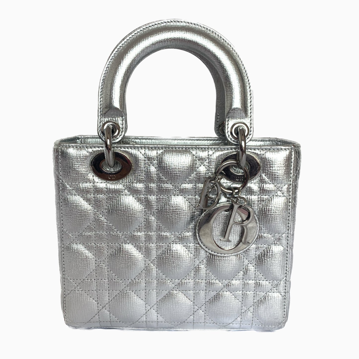 Dior Lady Abc Cannage Lambskin Handbag Silver Small Travel Bag