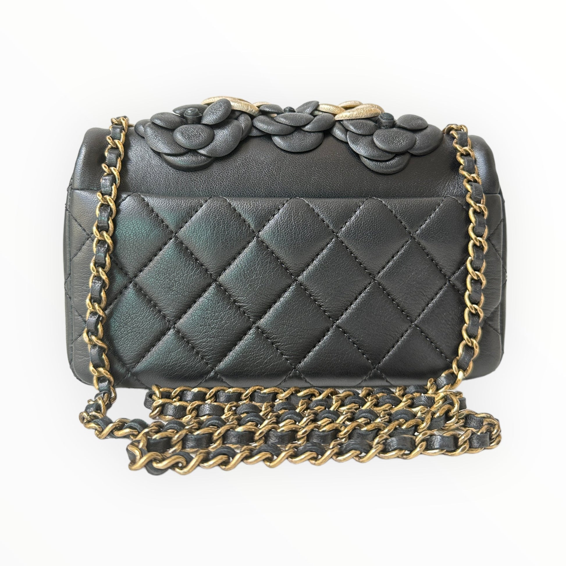 Chanel CC Camellia Flap Bag Embellished Sheepskin Mini