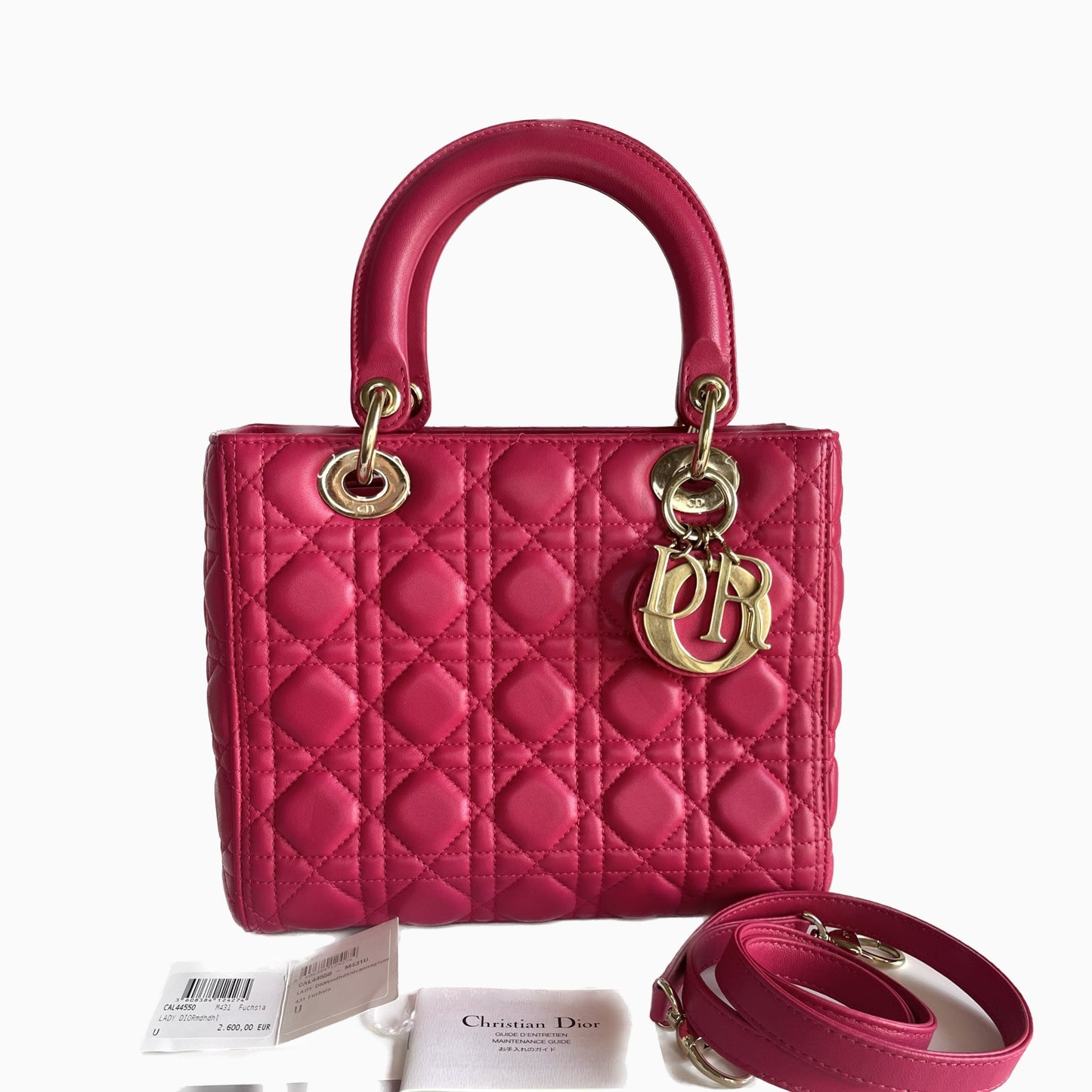 Dior Lady Hot Fuchsia Cannage Handbag Leather Pink Travel Bag