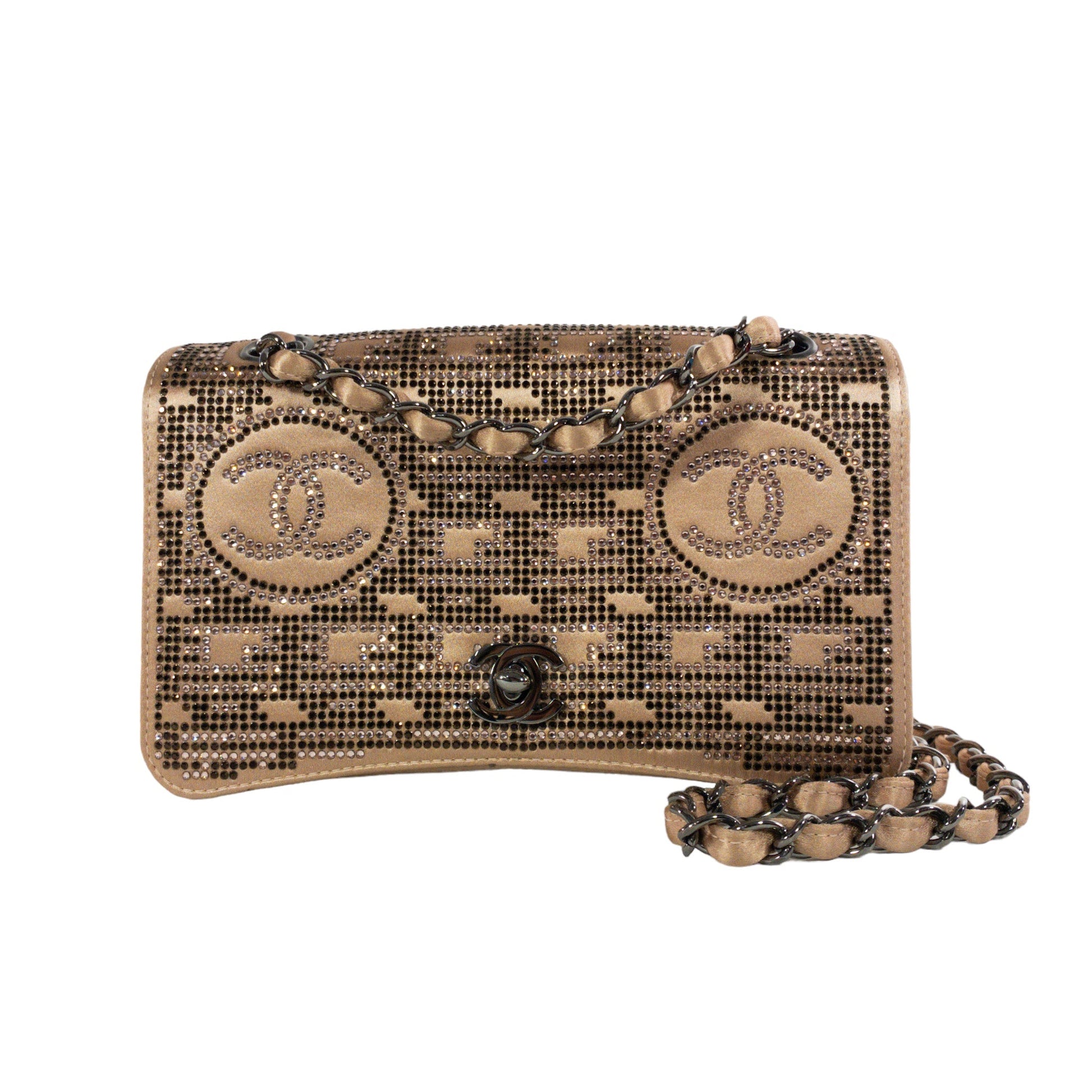 Chanel Nude Satin Crystal Embellished   Flap