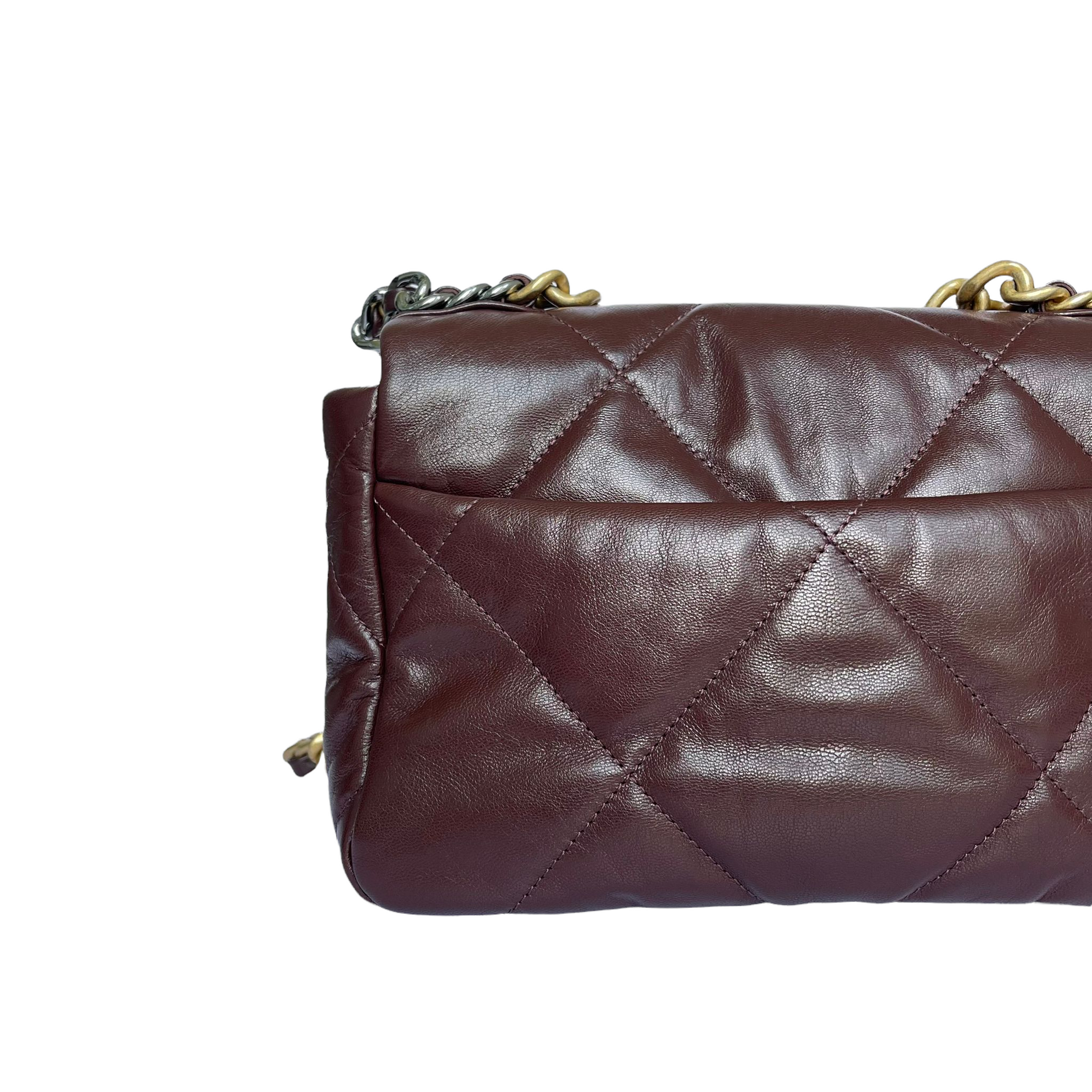 Chanel 19 Burgundy MHW Handbag Leather Small Shoulder Bag