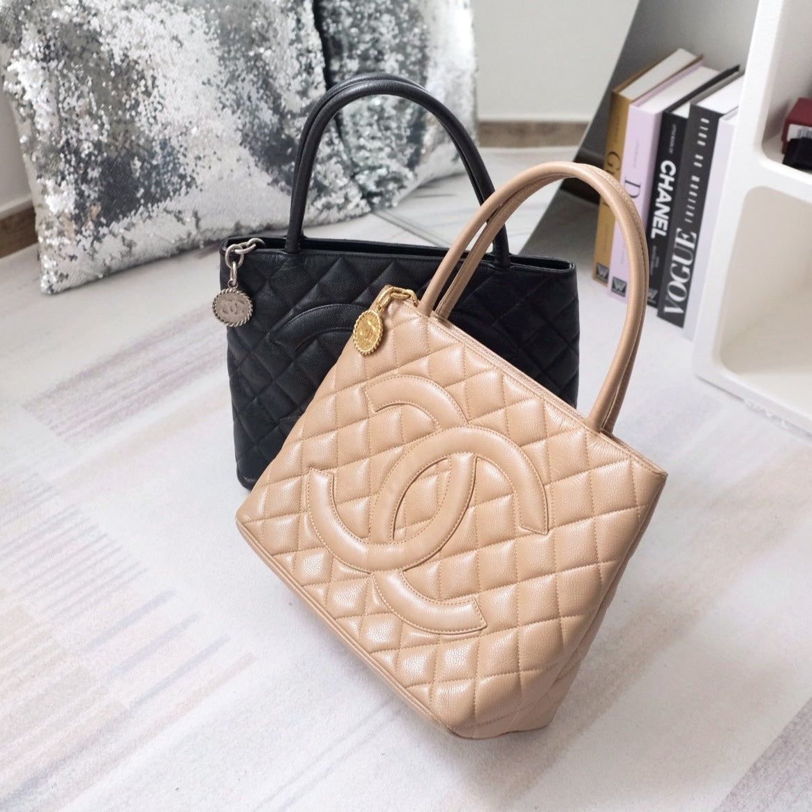 Chanel medallion beige tote bag