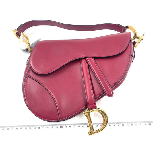 Dior Saddle Scarlet Burgundy Calfskin Smooth Handbag Like Leather Red Travel Bag