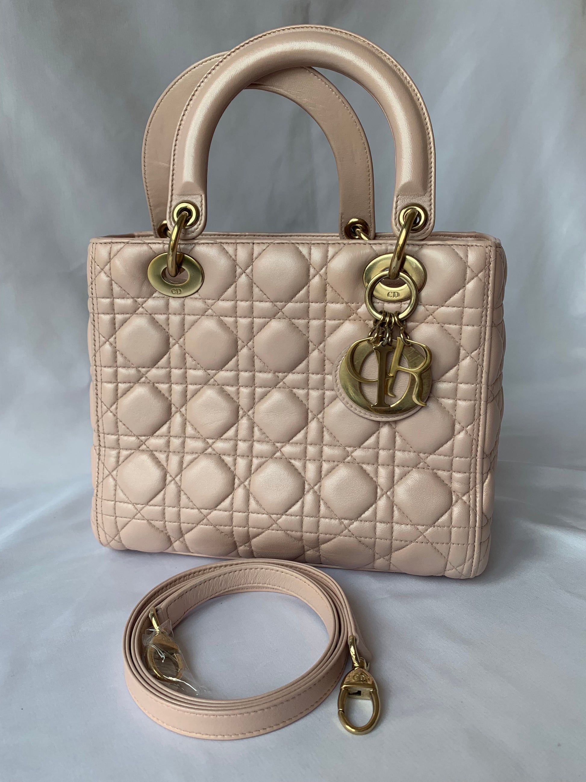 Dior Lady Cannage Handbag Leather Pink Travel Bag Medium Handbag