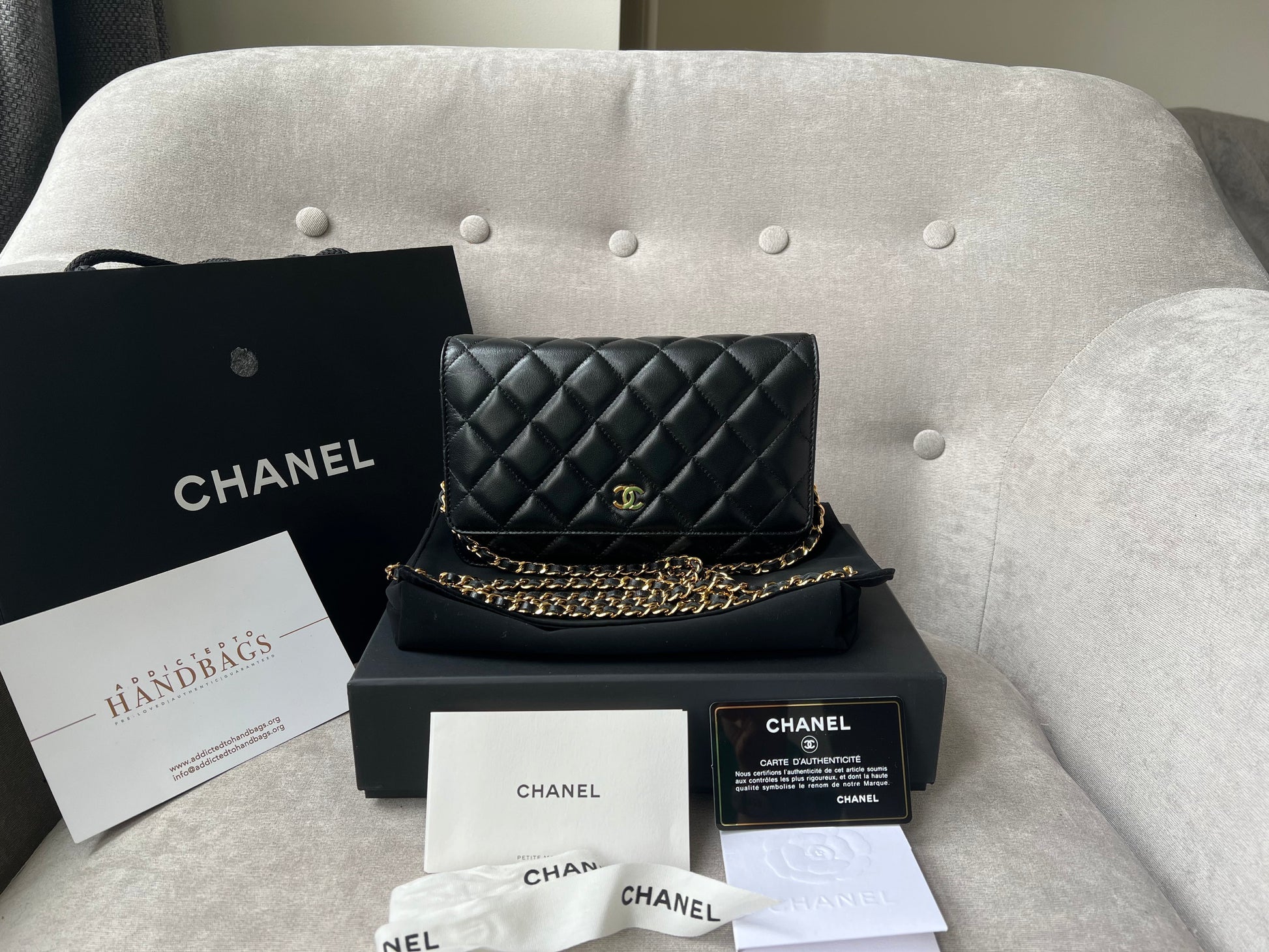 Chanel Black Lambskin Wallet On Chain With Gold Hardware