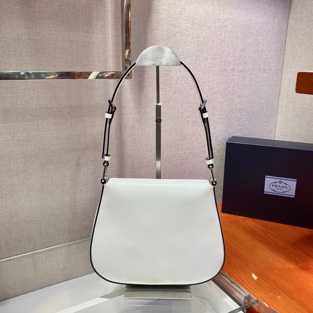 Prada Cleo Brushed Shoulder Bag With Leather Flap