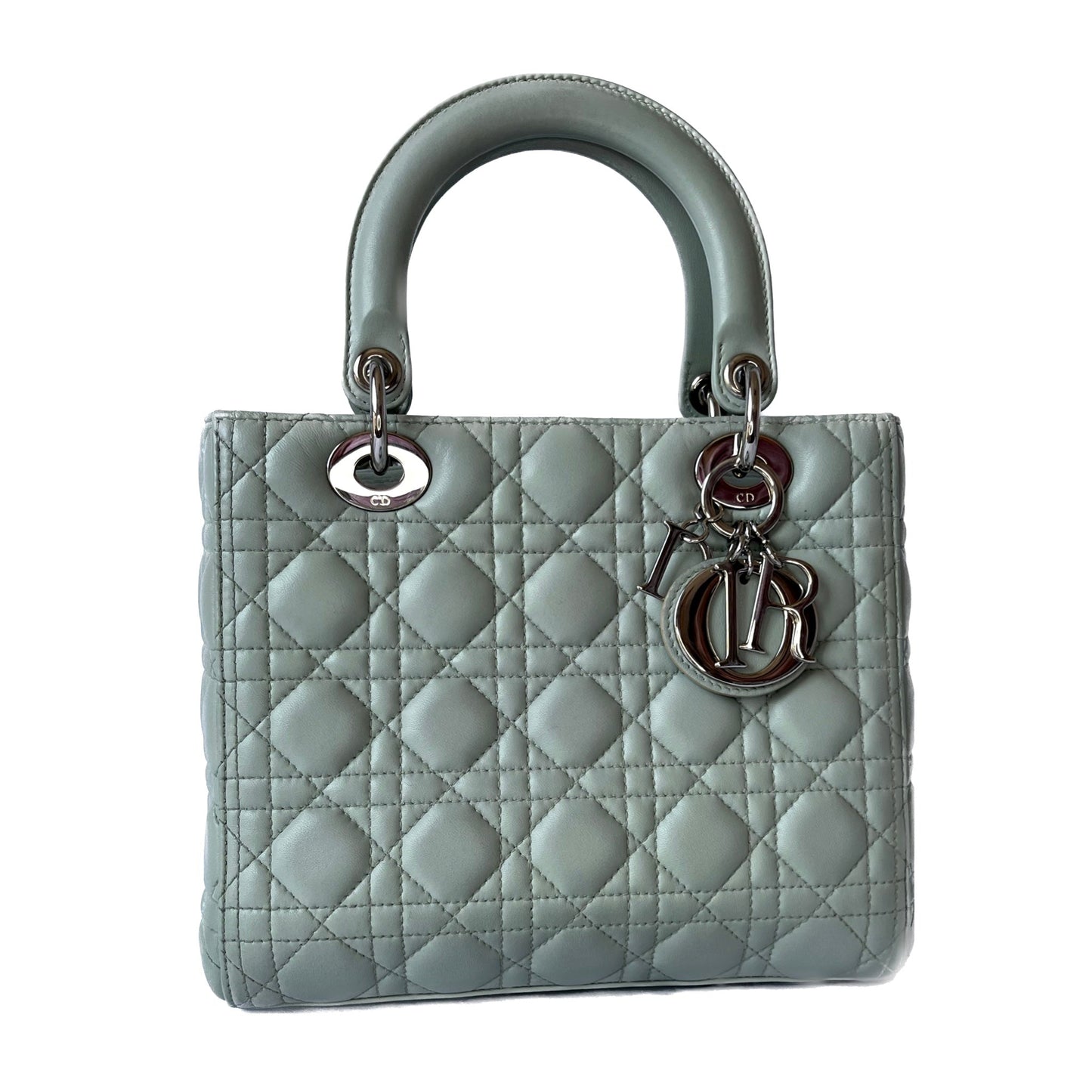 Dior Lady Mint Cannage Lambskin With Hardware And Leather Silver Travel Bag