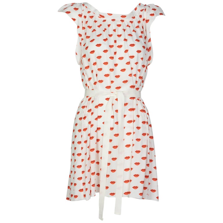 Prada Lips Print Dress Resort, Handbag White Red Travel Bag