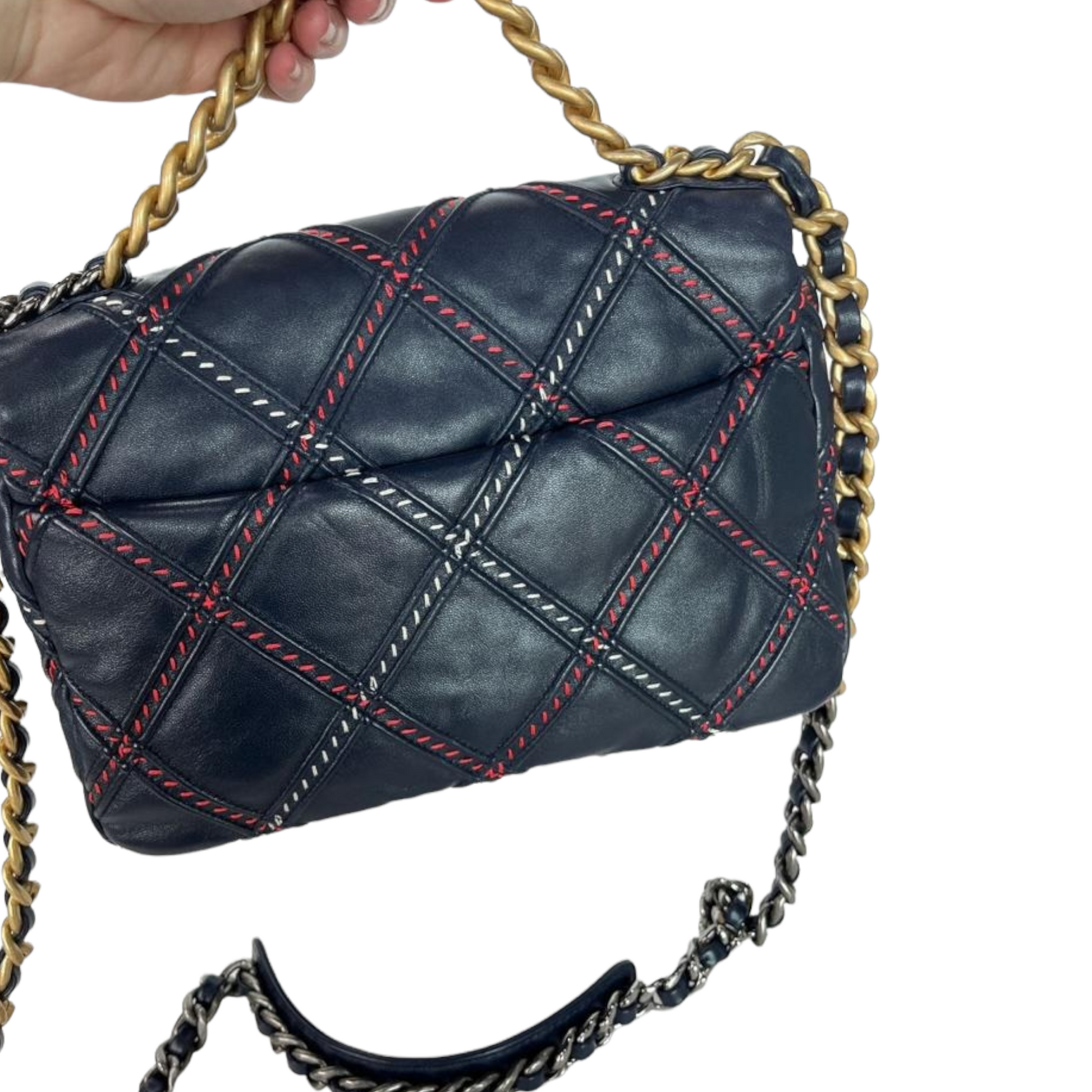 Chanel 19 Flap Bag MHW Leather Quilted Crossbody Bag