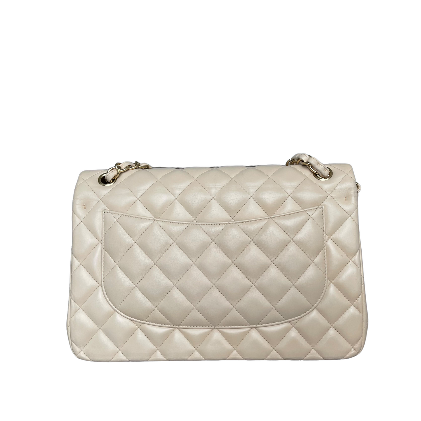 Chanel Double Flap Jumbo Lambskin GHW Handbag Leather Beige Shoulder Bag
