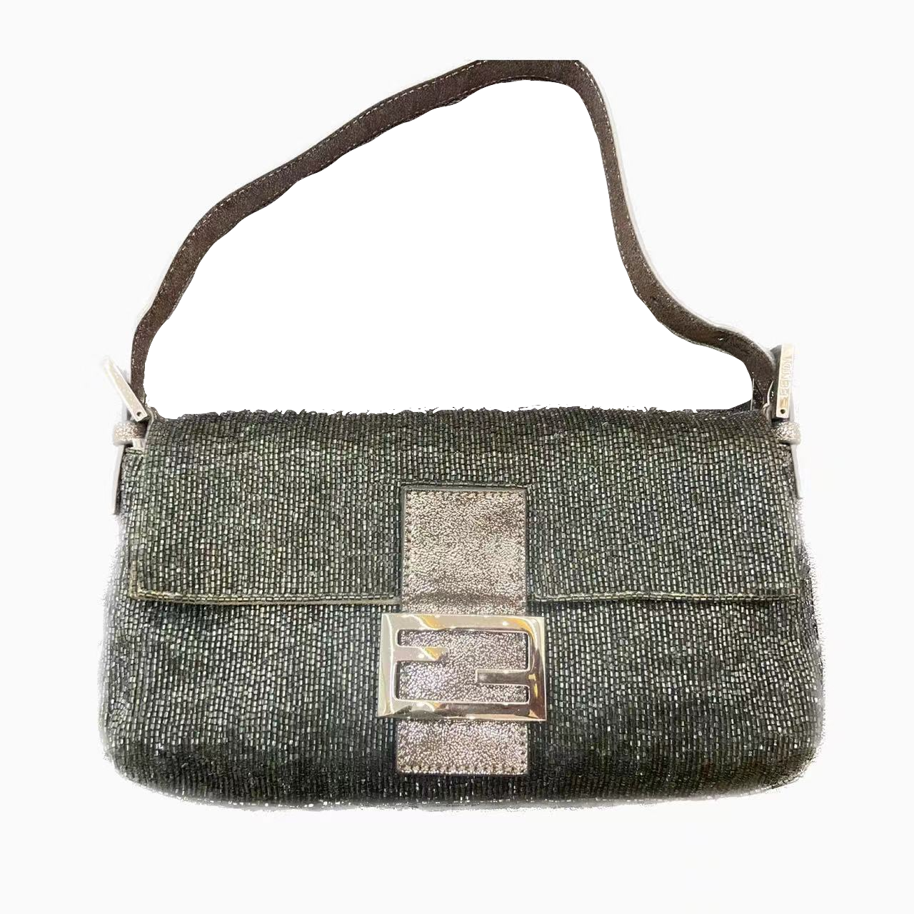Fendi Baguette Glitter Gunmetal Glitter Handbag Black Shoulder Bag