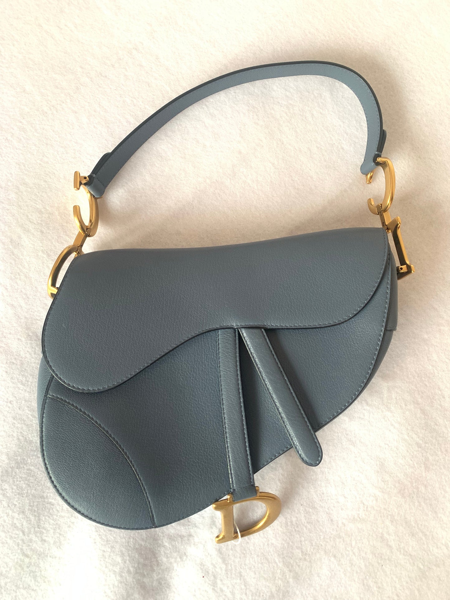 Dior Saddle Greyish Handbag Leather Blue Travel Bag