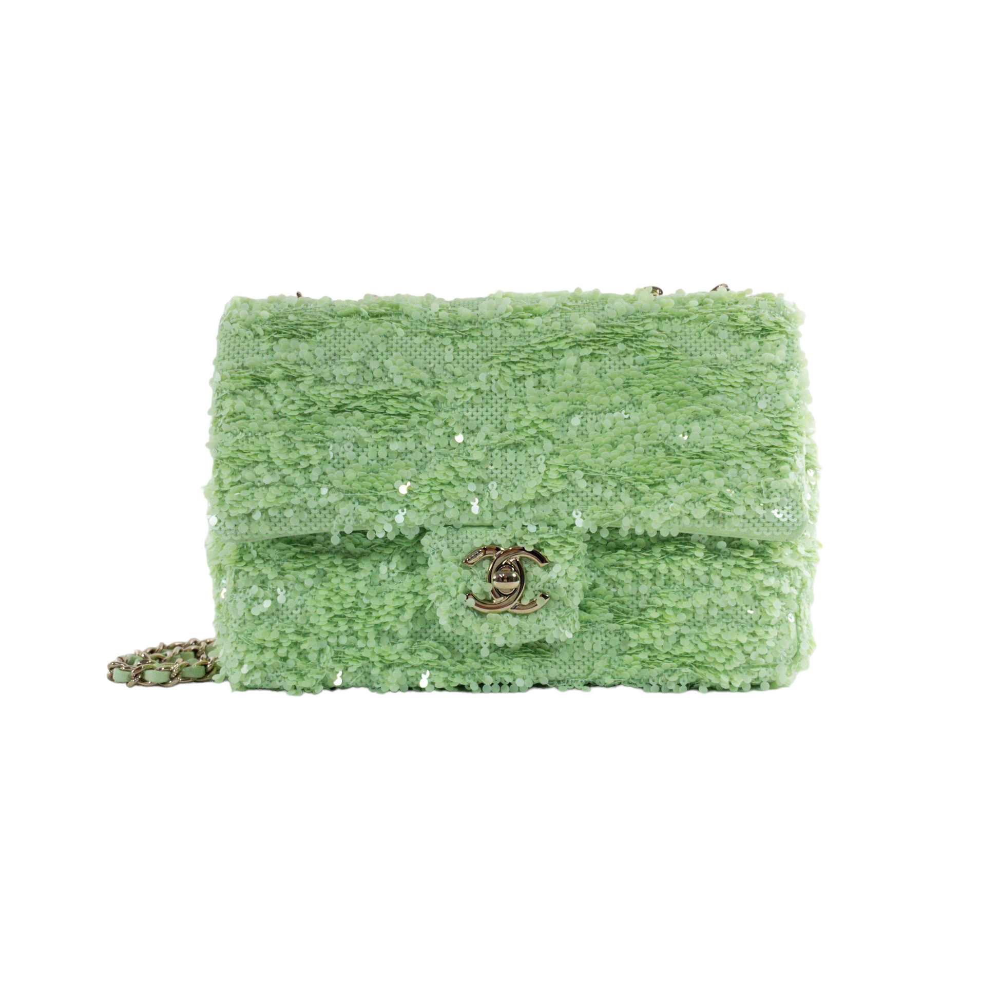 Chanel Green Mini Square Sequin Flap