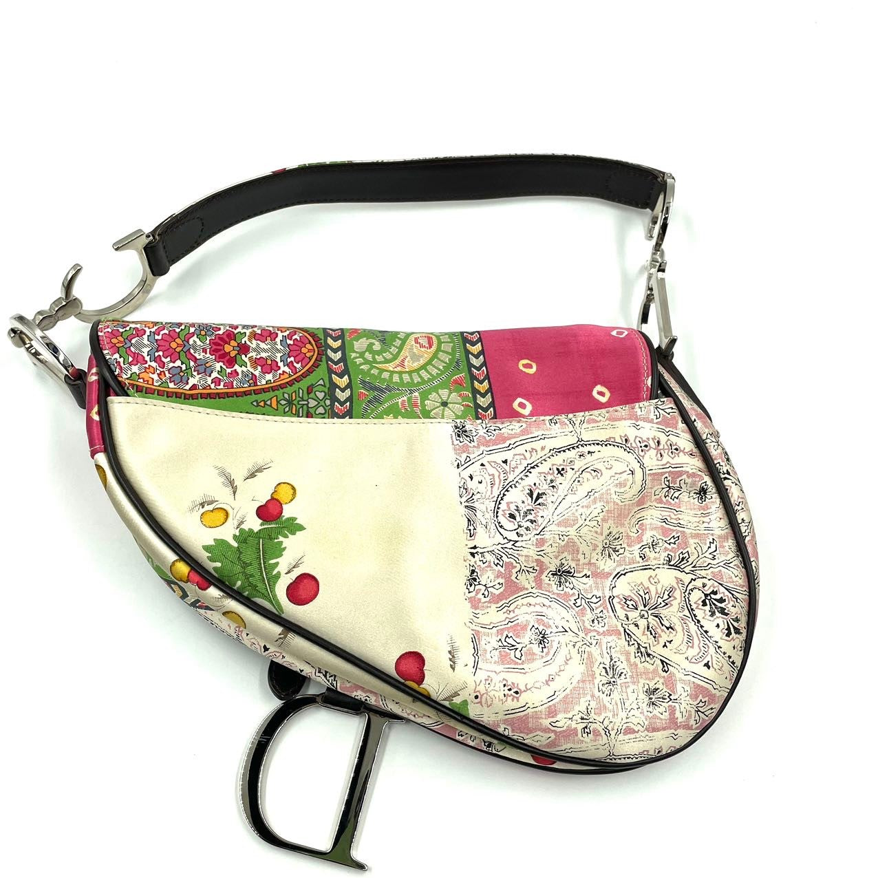 Dior Super Rare Saddle Multicolor Silk Handbag Medium Travel Bag