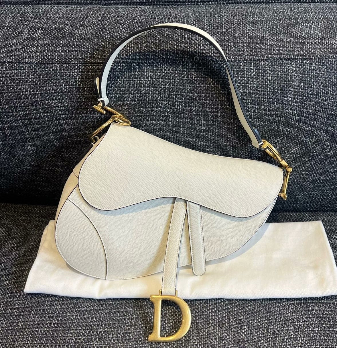 Dior Saddle Grained Handbag Like New Leather White Travel Bag