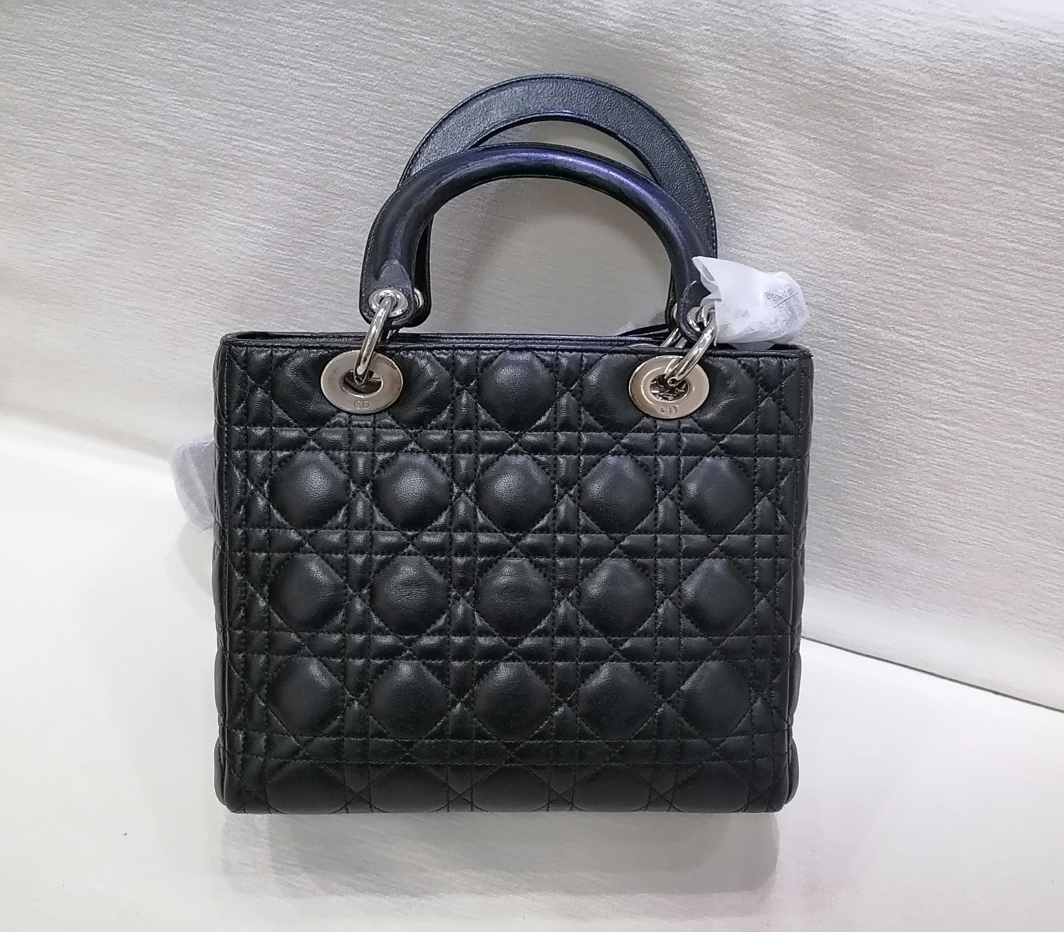 Dior Lady Cannage Lambskin Handbag Leather Black Travel Bag