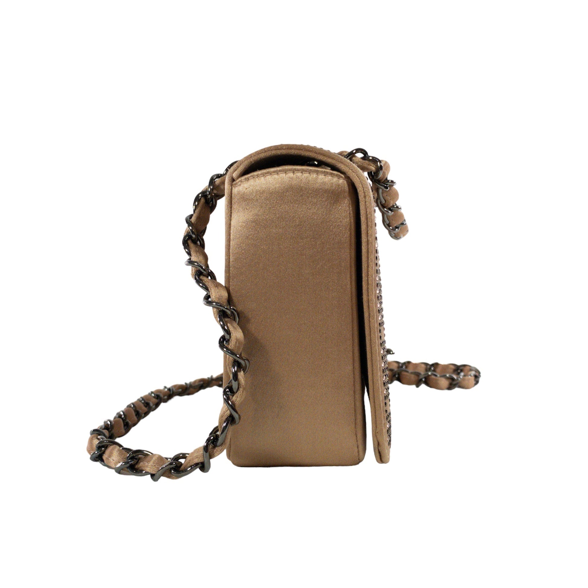 Chanel Nude Satin Crystal Embellished   Flap