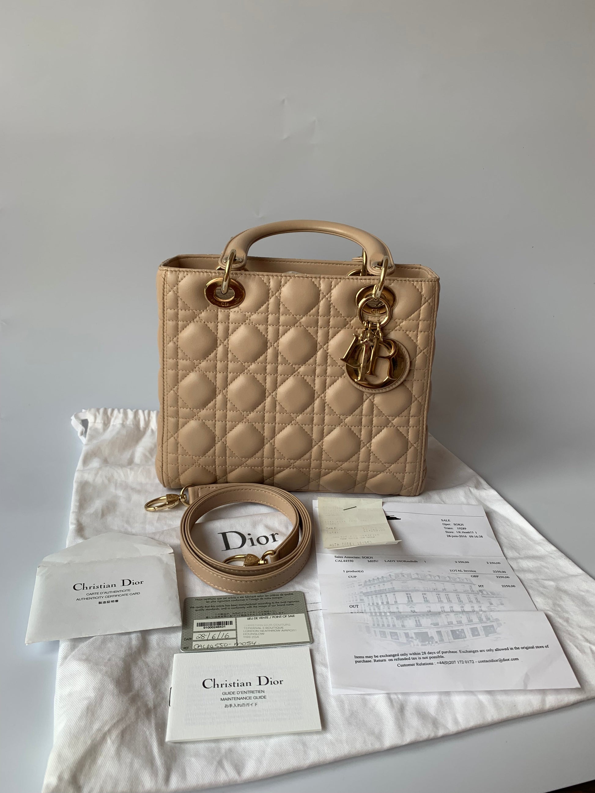 Dior Lady Bag Cannage Leather Pink Travel Bag