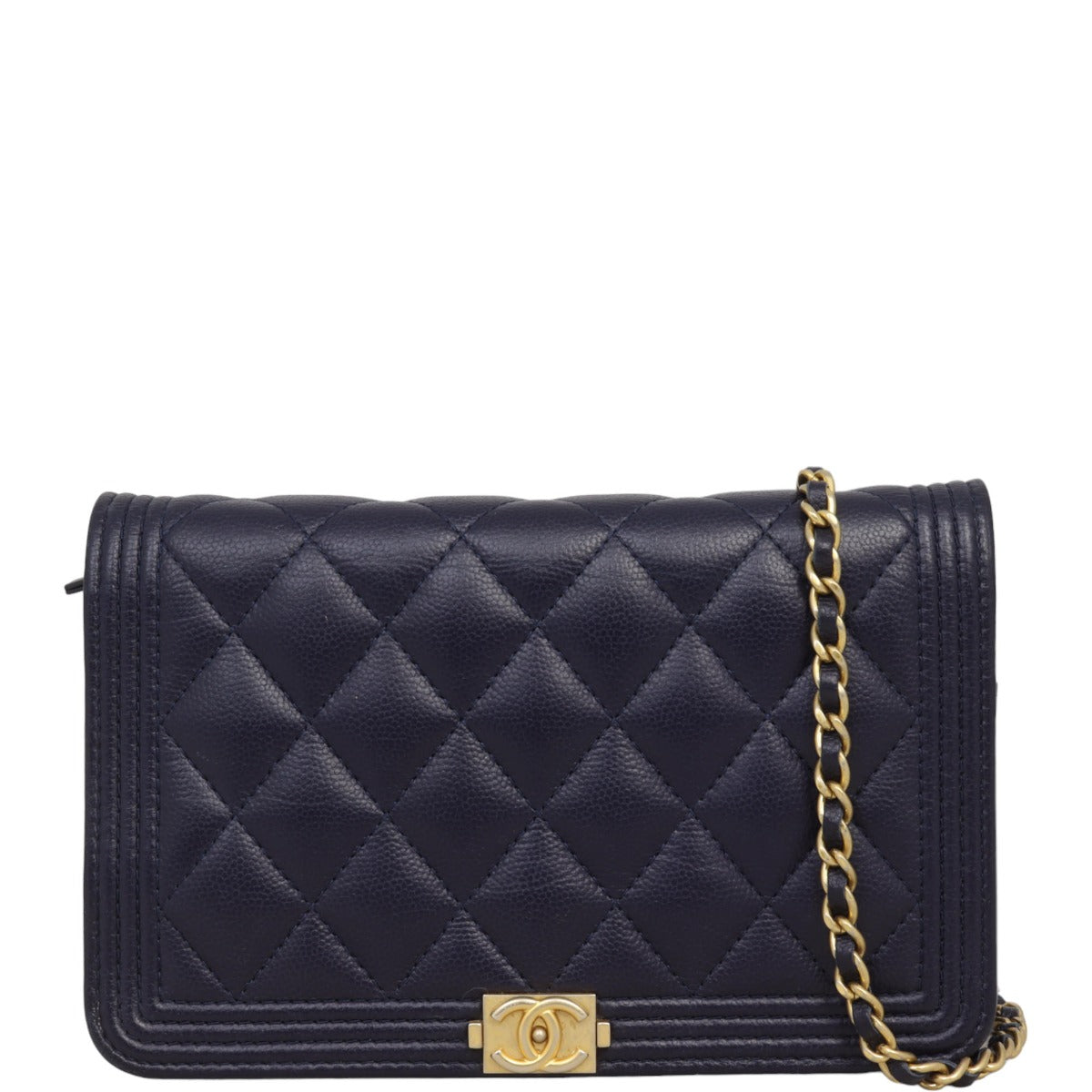 Chanel Boy Wallet on Navy Handbag Blue Chain